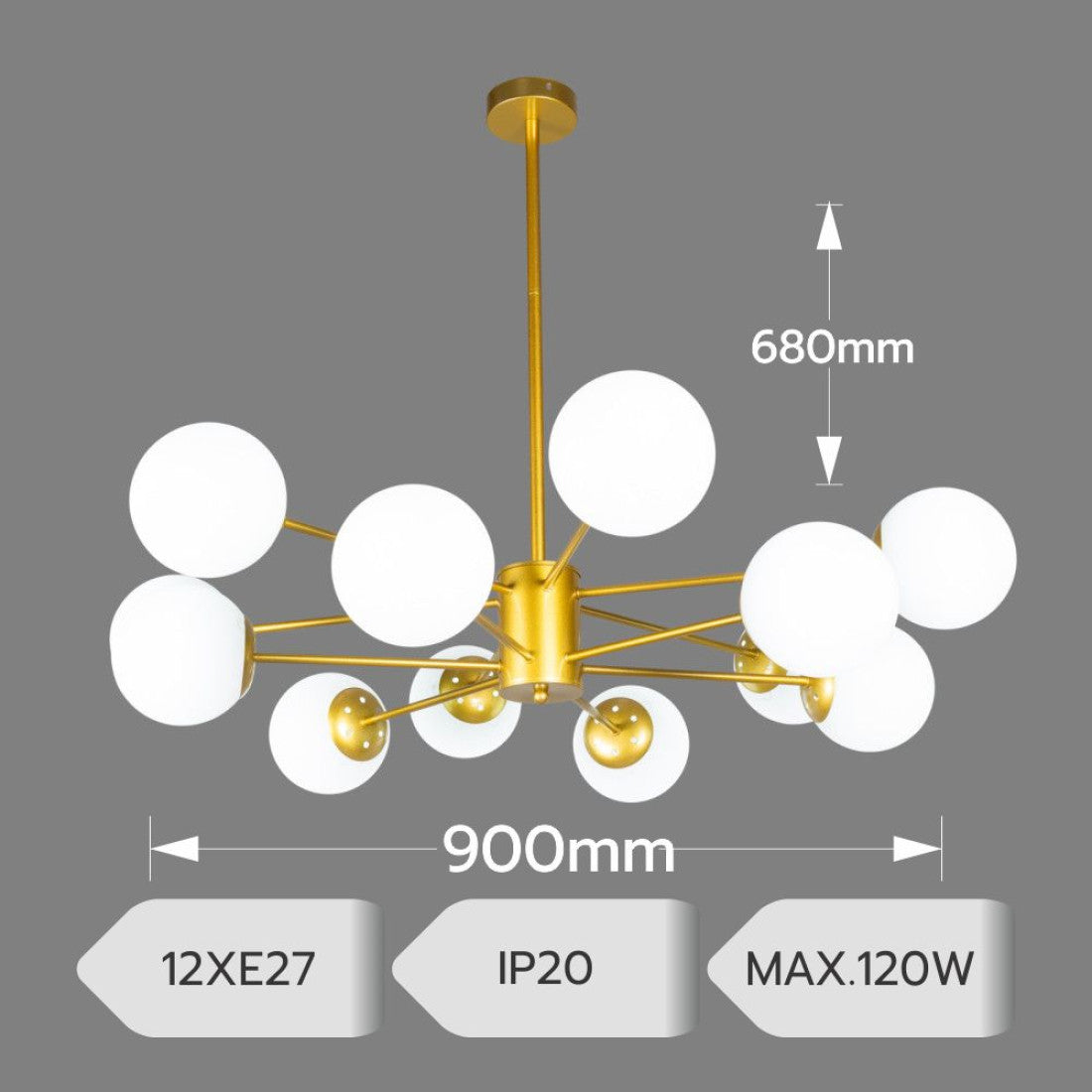 LUSTRA 12 BRATE COSMO GOLD 12xE27 900x680MM IP20