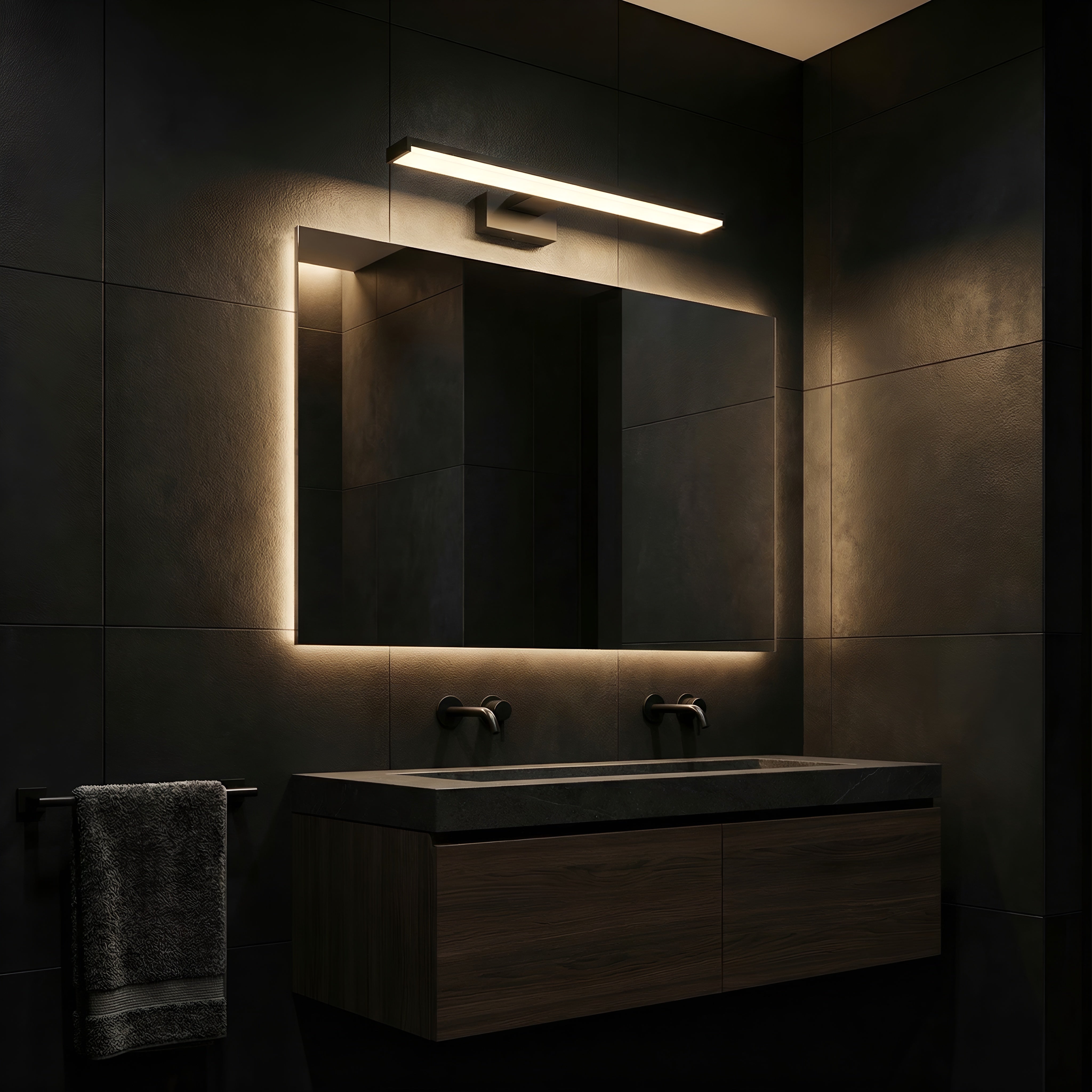 Corp LED baie negru ,12w, 4000K, lumina neutra, lumina neutra, cu protectie IP44, 600mm