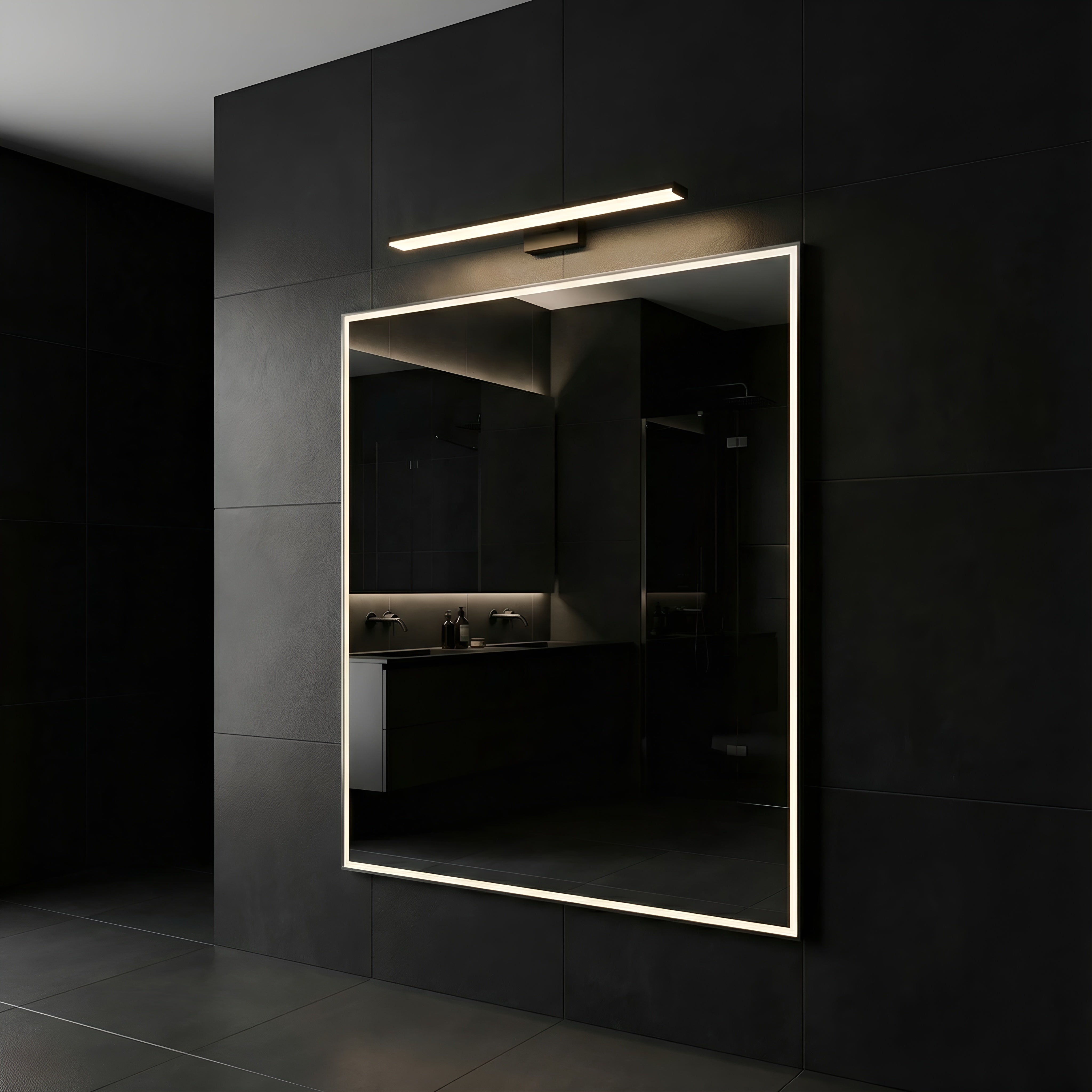 Corp LED baie negru ,12w, 6500K, lumina rece, cu protectie IP44, 600mm