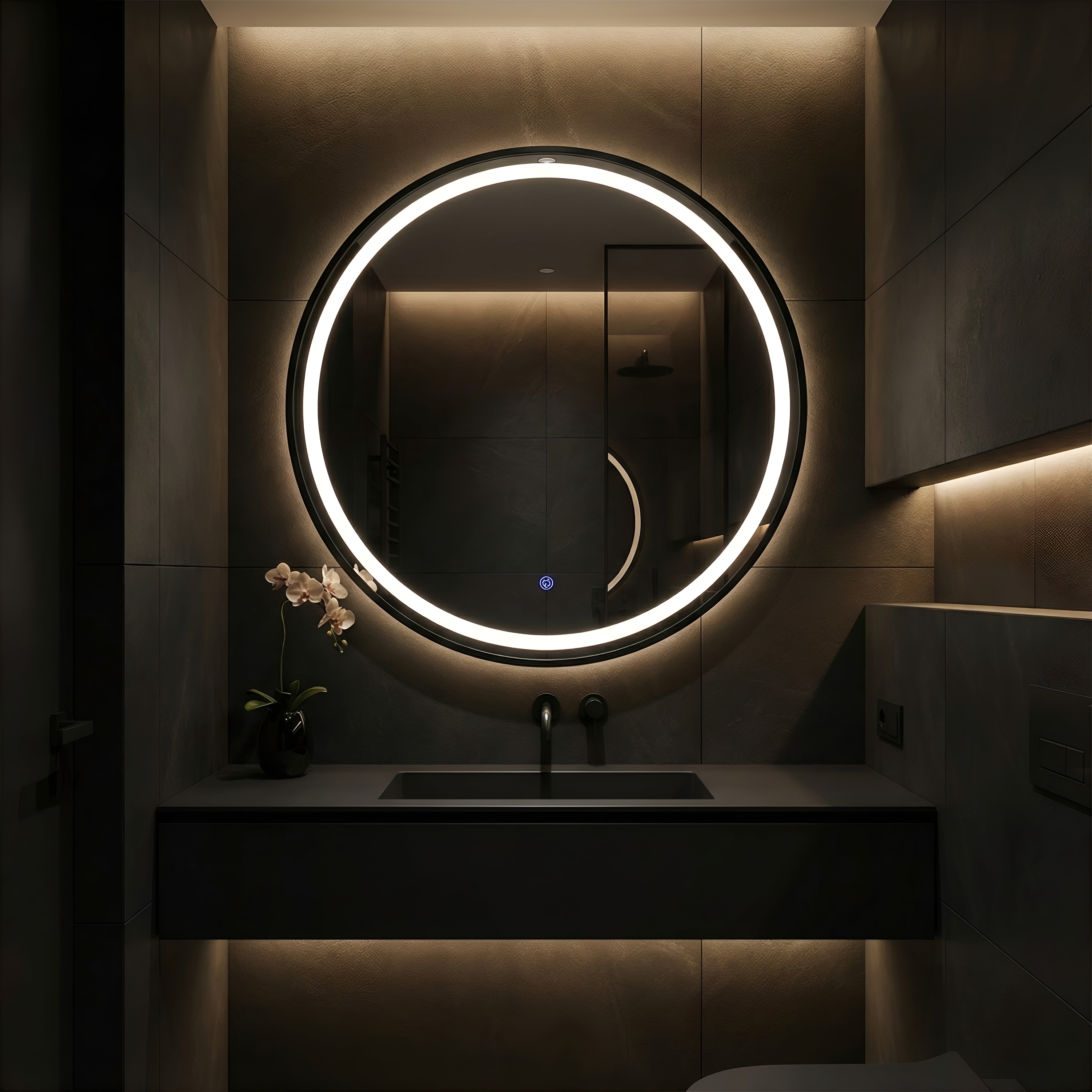 OGLINDA LED CU INTRERUPATOR TOUCH RAMA NEAGRA 15W/4000K/1640LM FI600 220V IP44