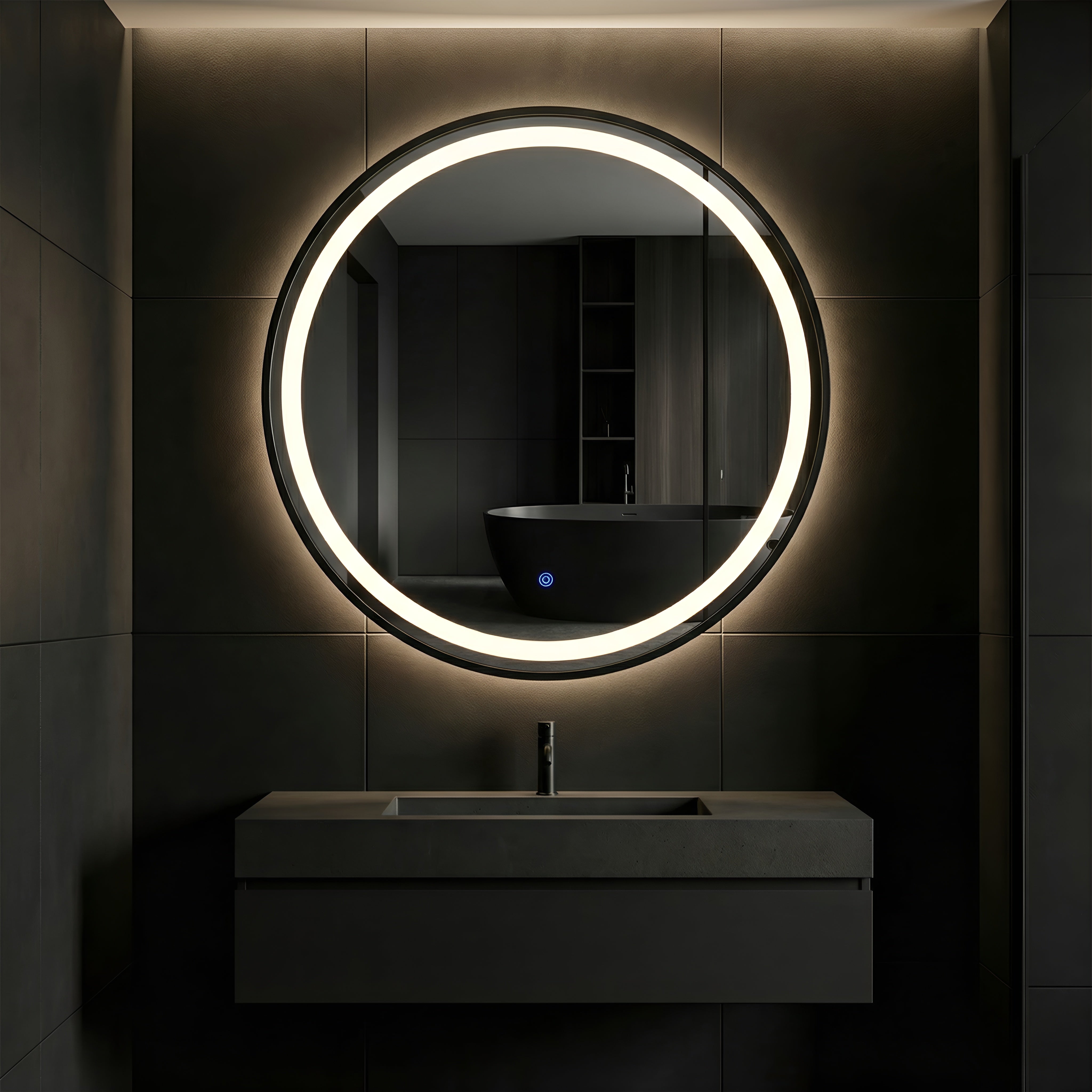 OGLINDA LED CU INTRERUPATOR TOUCH RAMA NEAGRA 15W/4000K/1640LM FI600 220V IP44