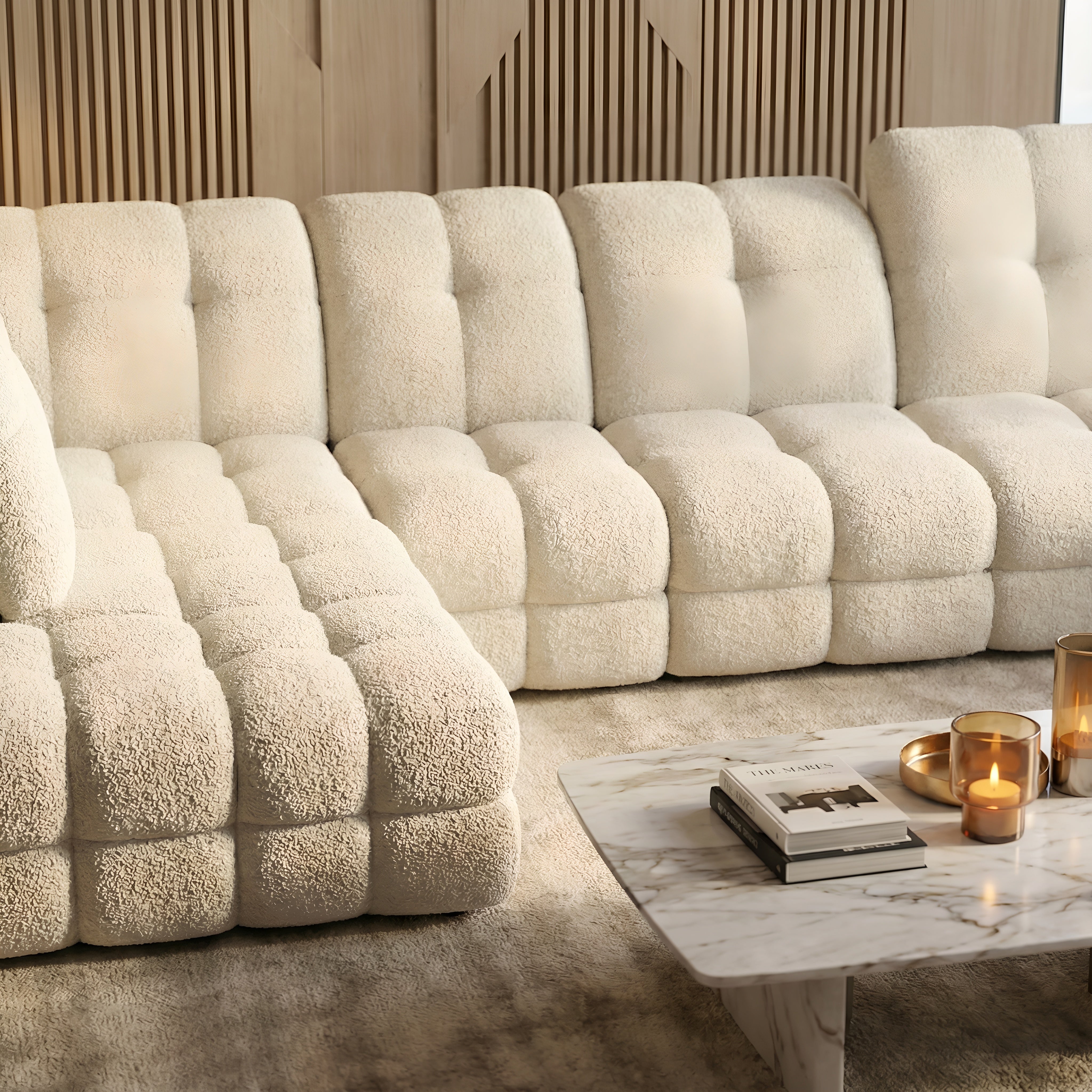 Coltar extensibil TOLLO L, sezlong stanga, stofa catifelata crem deschis - Shanghai 01, cu lada depozitare si reglaj electric, 302x217x105 cm