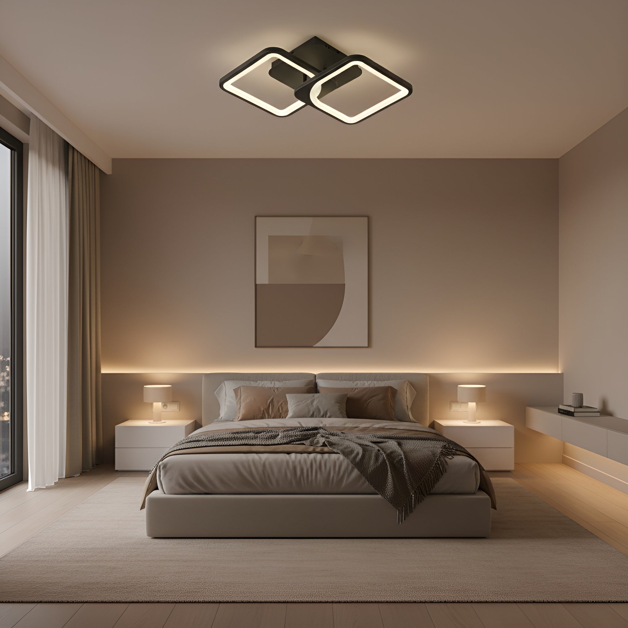 Lustra led neagra cu 2 patrate 50W 3 Culori 550Mm X 115Mm