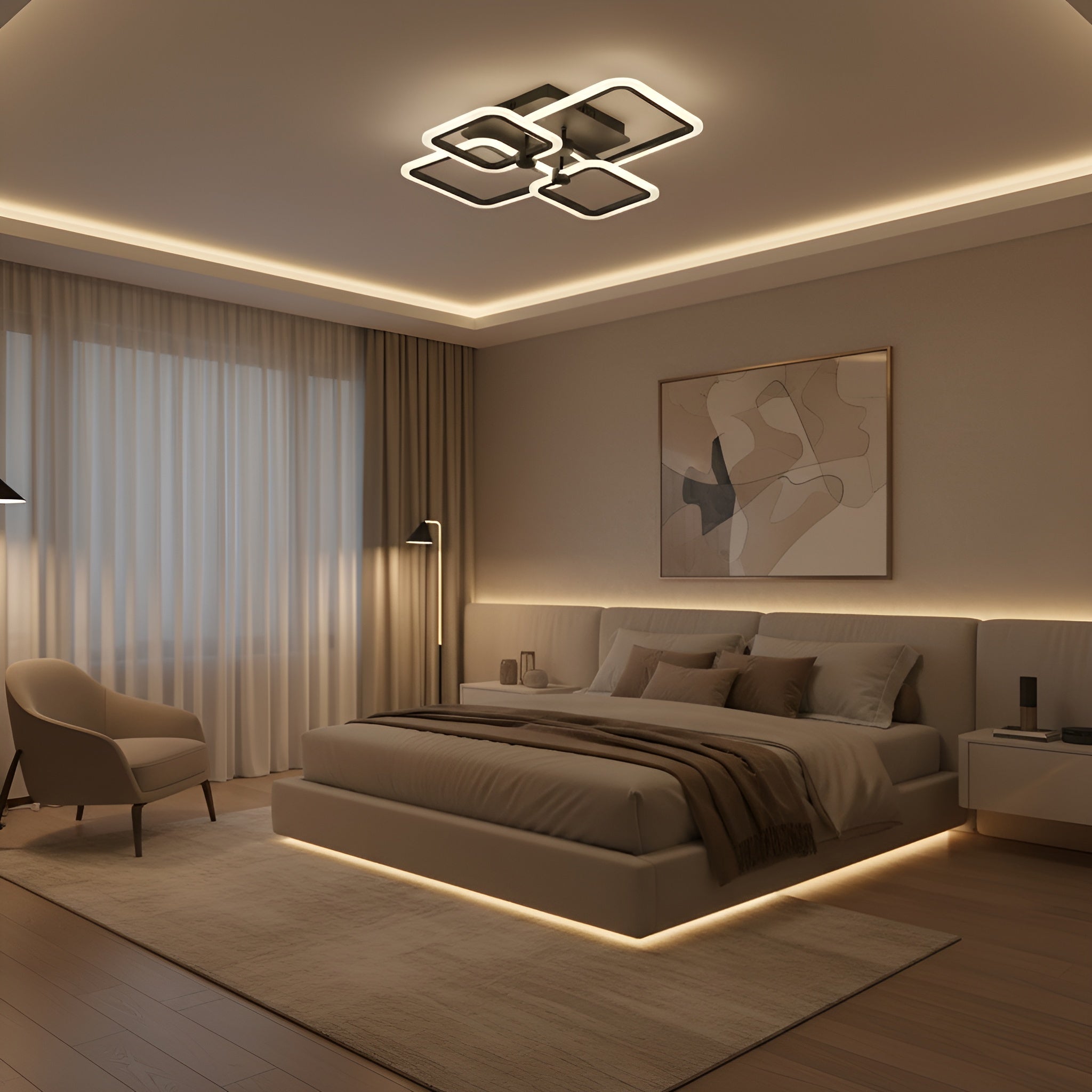 LUSTRA LED PATRATA NEAGRA 80W CU 4 BRATE 3 CULORI+IR 600x120mm