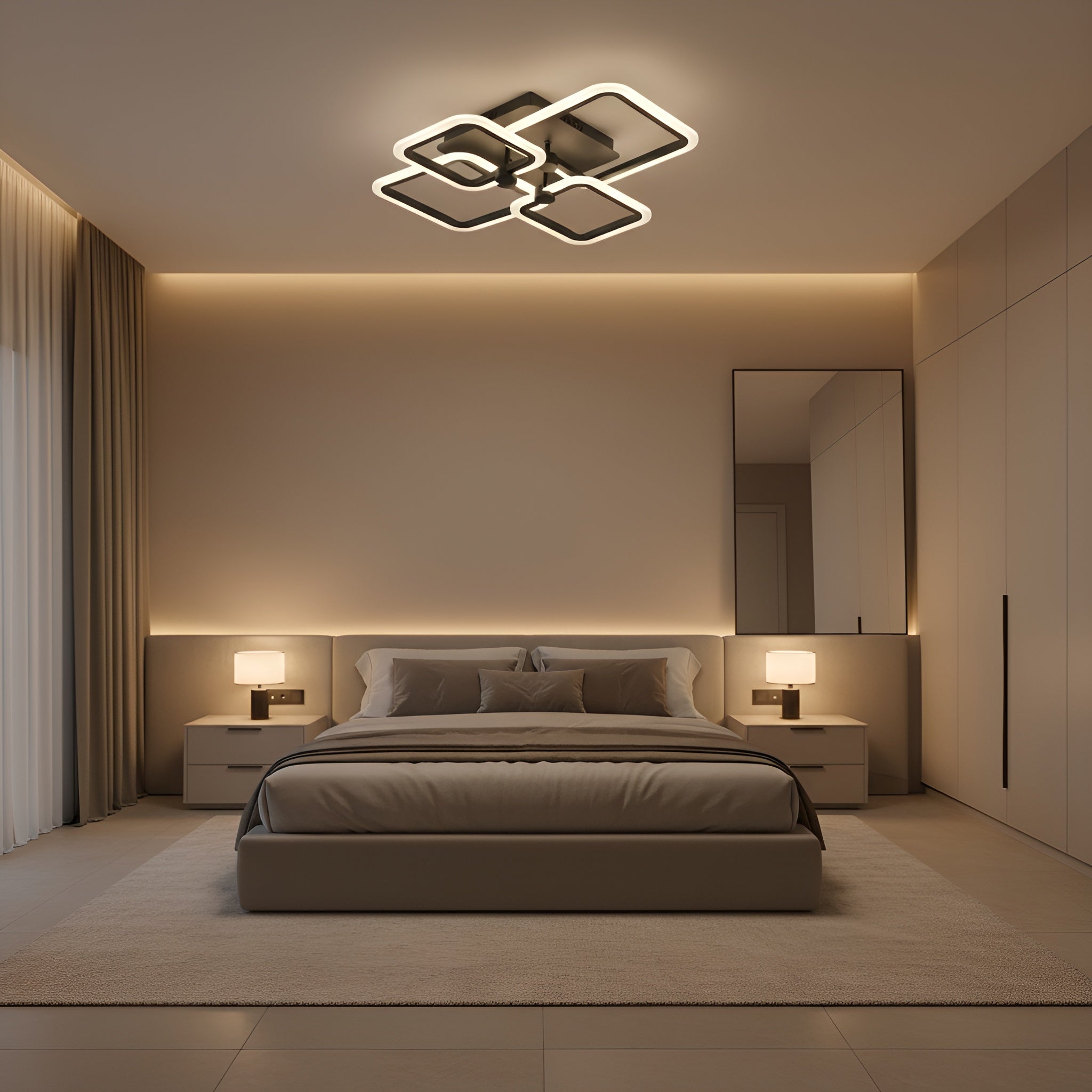 LUSTRA LED PATRATA NEAGRA 80W CU 4 BRATE 3 CULORI+IR 600x120mm