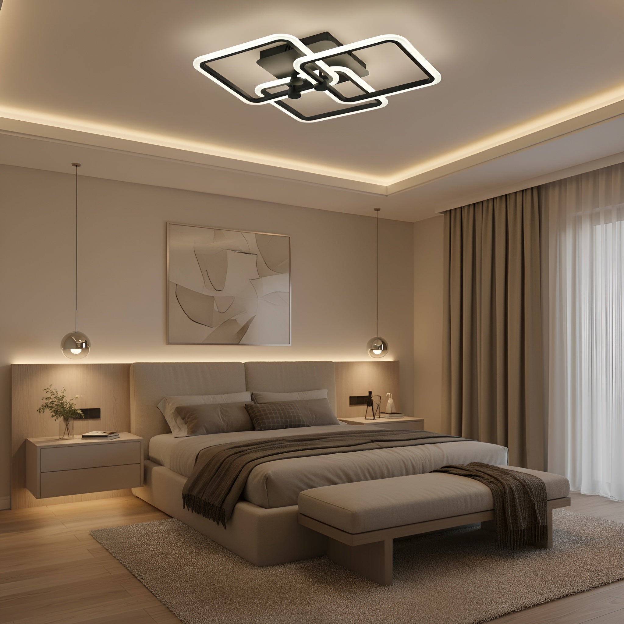 Lustra Led neagra Cu Telecomanda 80W Cu 3 Brate 3 Culori 580 X 150Mm