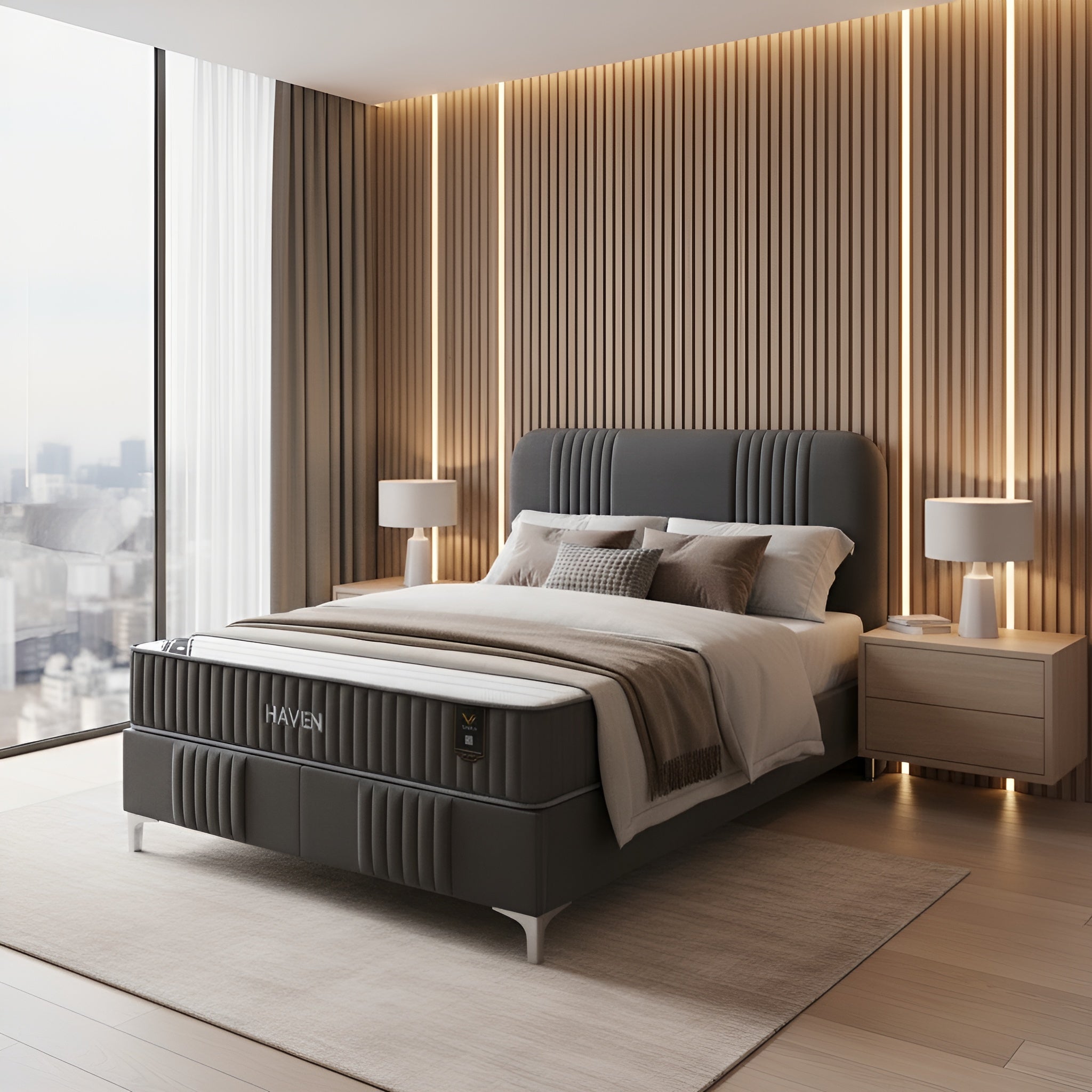 Pat HAVEN 160x200, stofa catifelata gri - Nil 18, cu somiera si spatiu depozitare