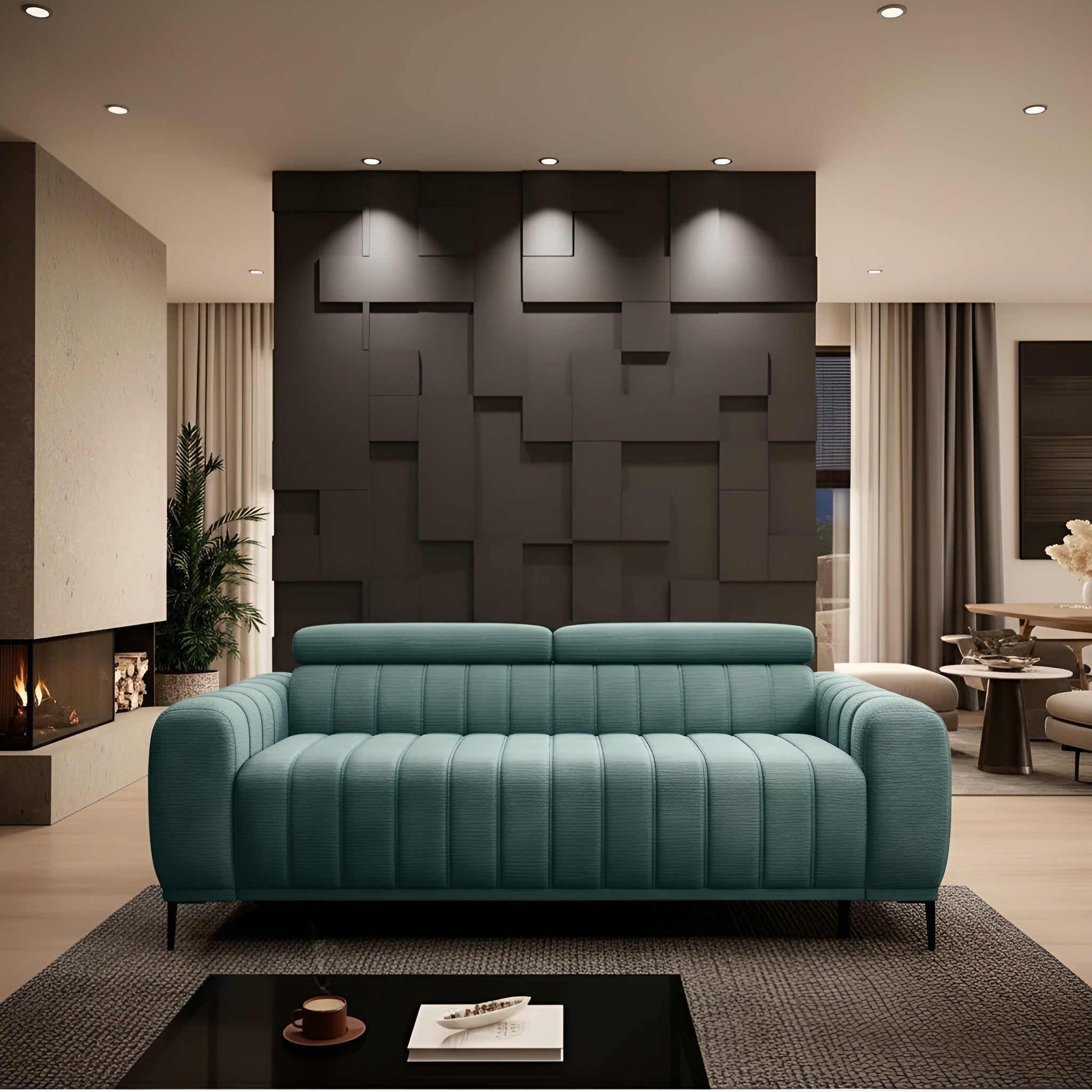 Canapea extensibila GANDI 160, stofa catifelata verde menta - Salvador 12, cu tetiere reglabile, 227x102x95 cm