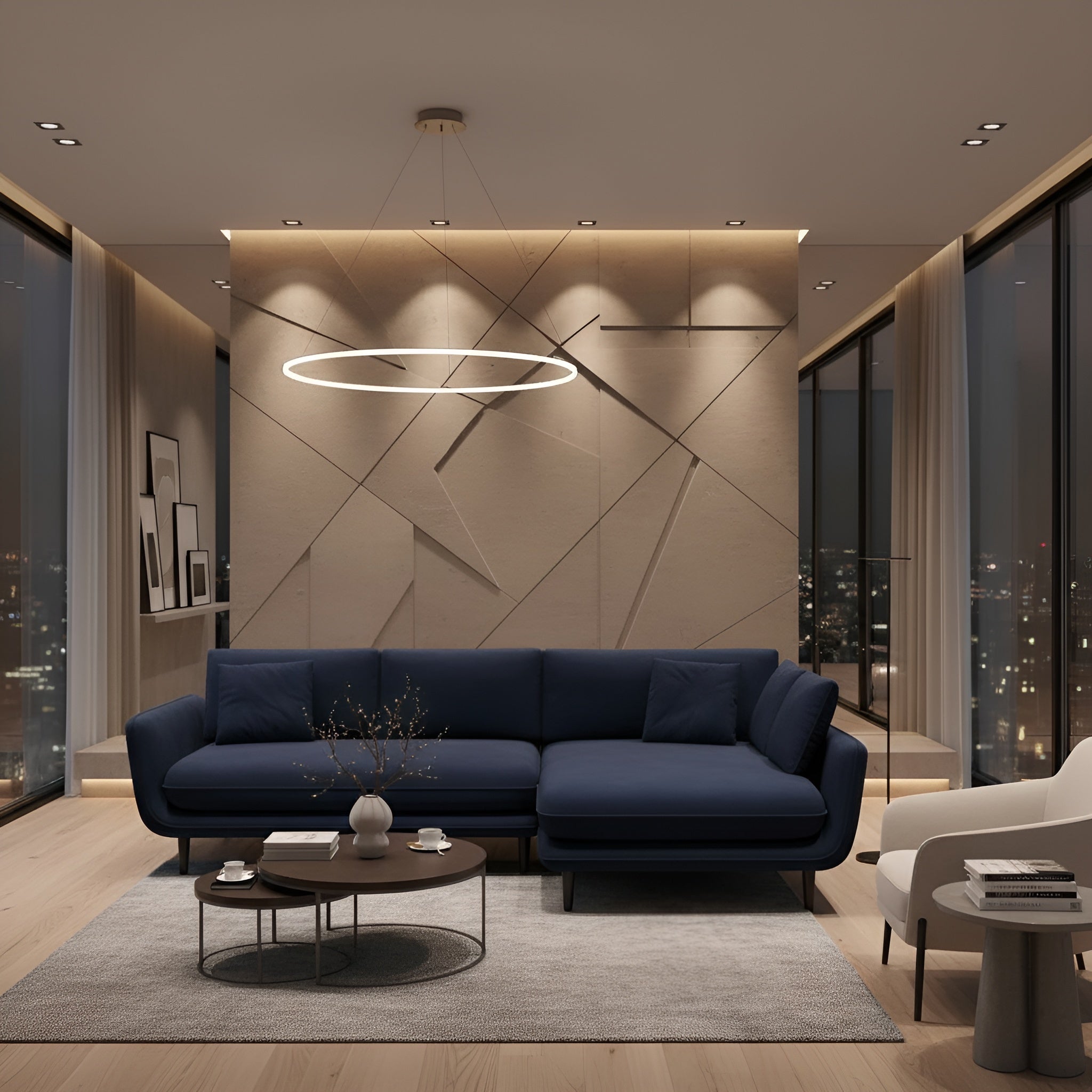 Coltar extensibil SOLANO, sezlong dreapta, stofa clasica albastru inchis - Austin 15, cu lada depozitare, 260x167x83 cm