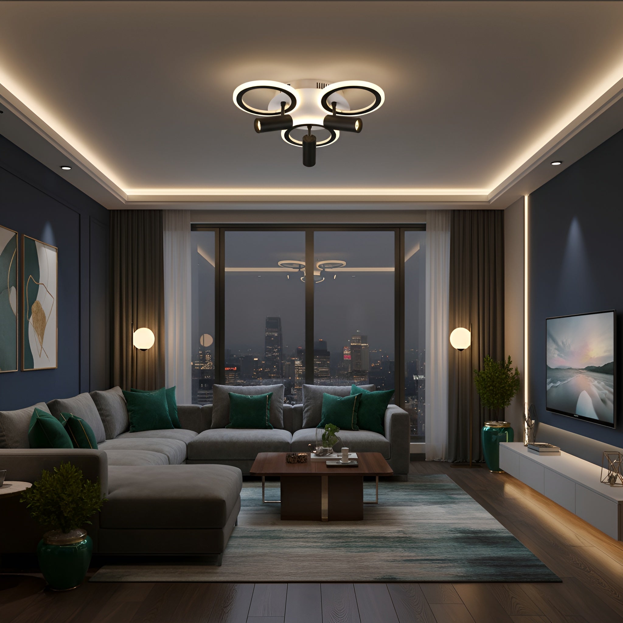 Lustra Led Neagra cu trei spoturi Carina 65w / cu Telecomanda