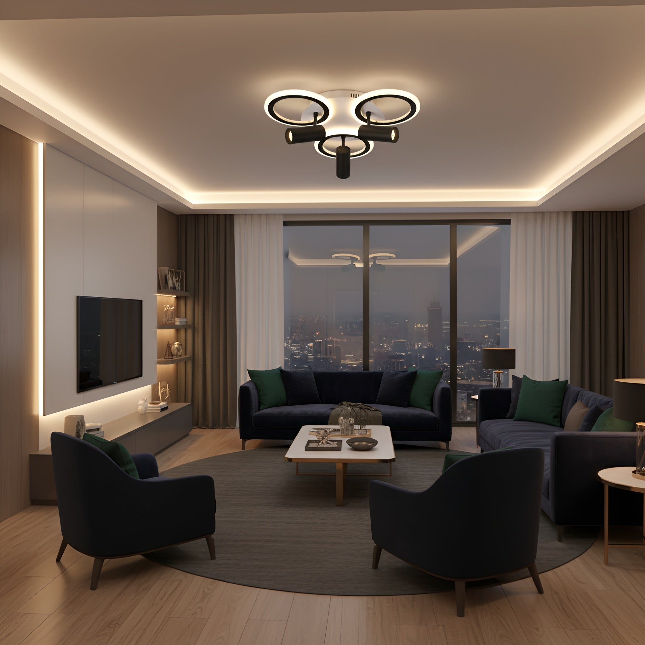 Lustra Led Neagra cu trei spoturi Carina 65w / cu Telecomanda