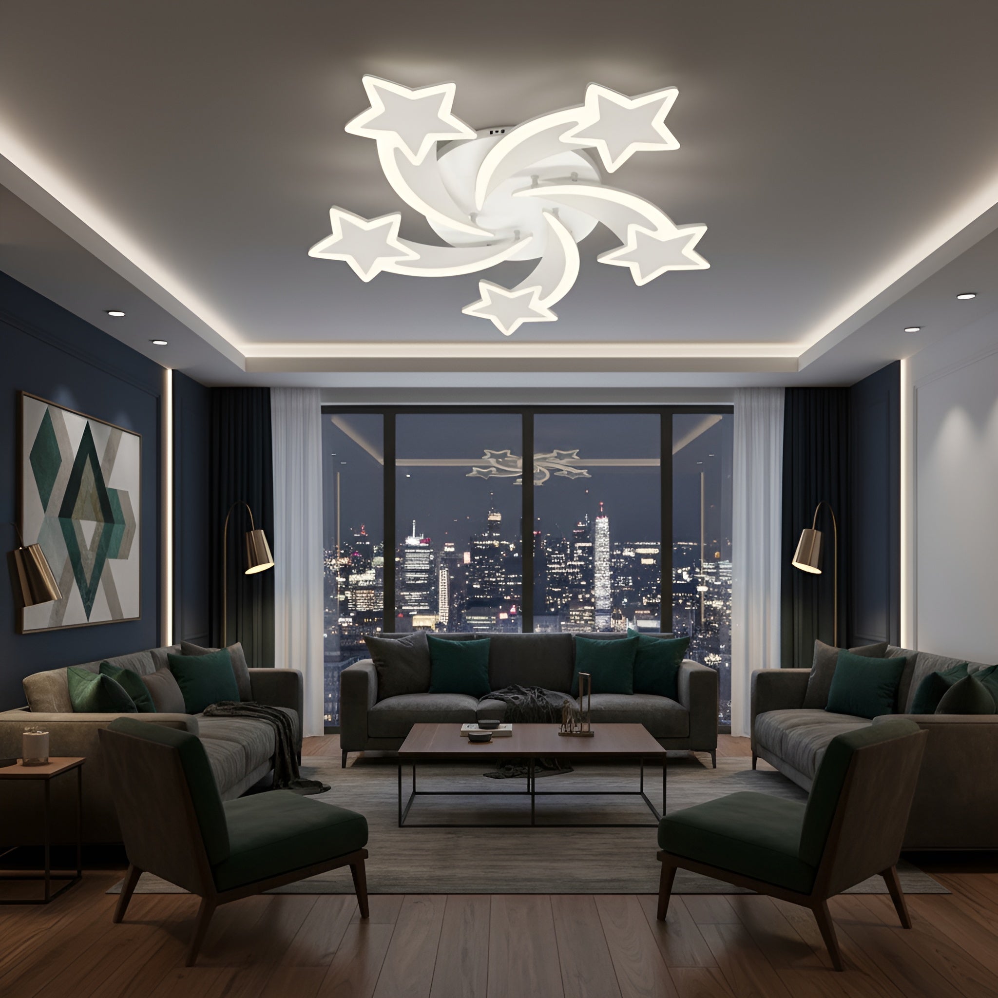 Lustra led dimabila STEA 110W cu 5 brate 3 CULORI+IR