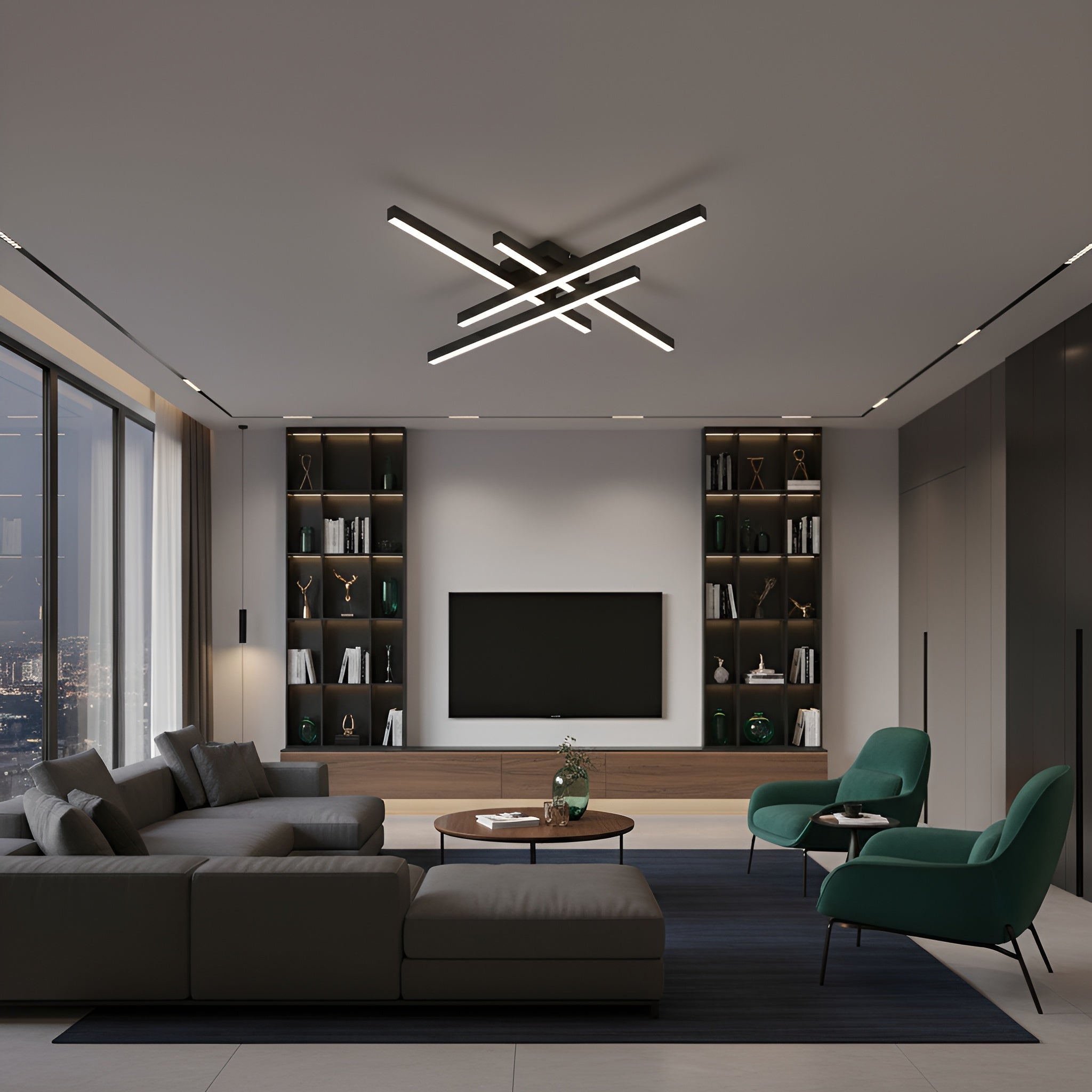 LUSTRA LED AXIS NEGRU 4 BRATE 50W 3530 LM 700*700*100MM