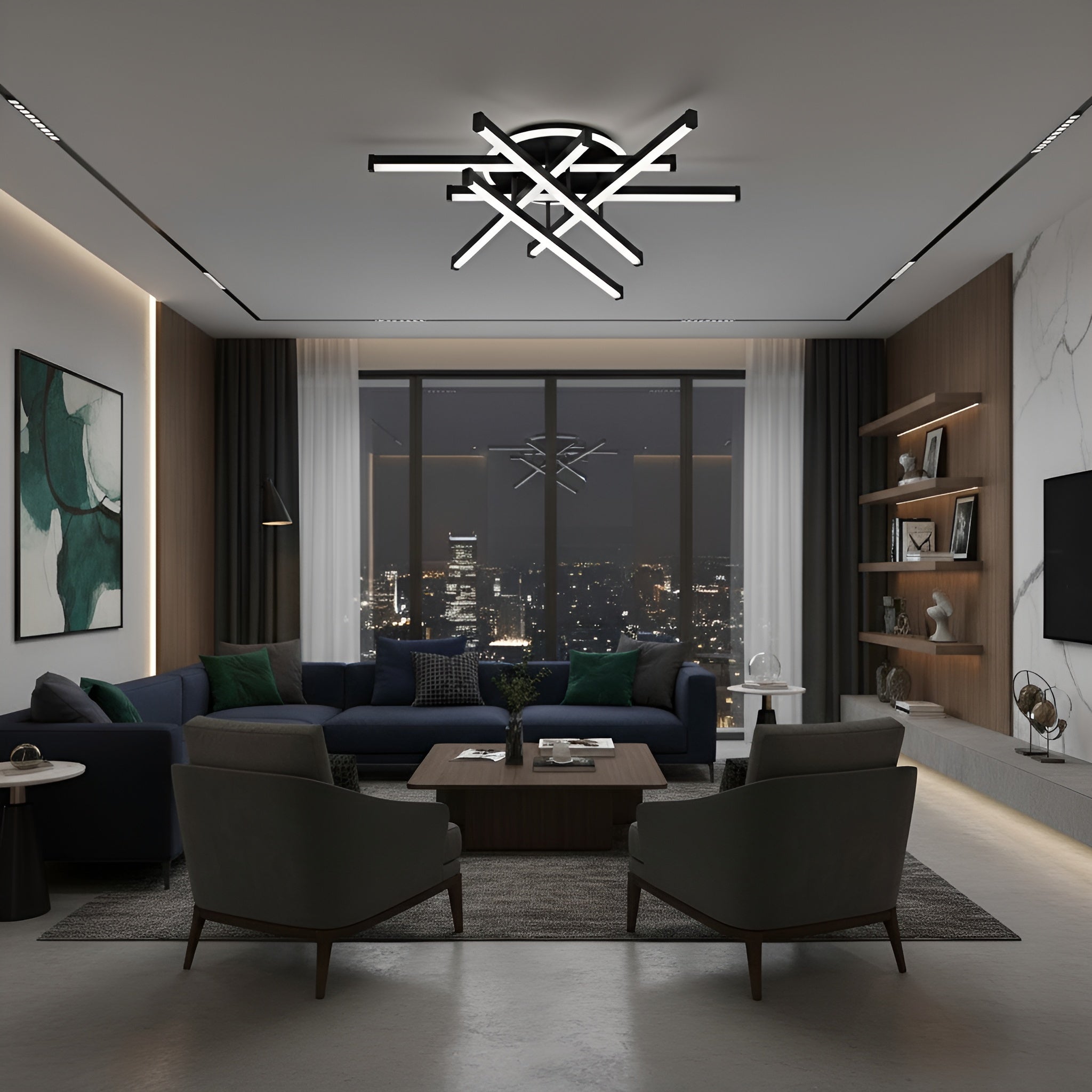 LUSTRA LED AXIS NEGRU 6 BRATE 88W 5900LM 800*600*190MM