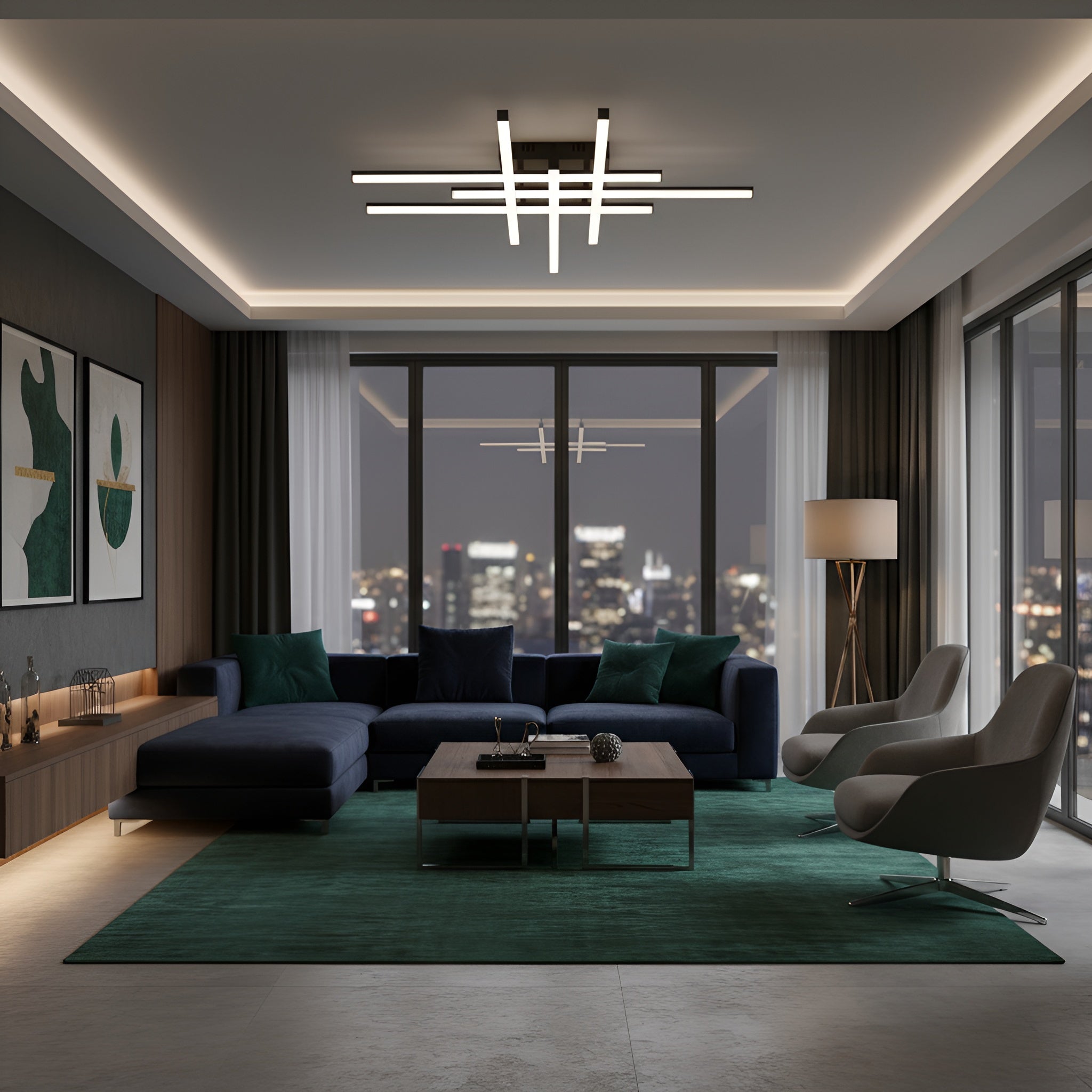 LUSTRA LED AXIS NEGRU 6 BRATE 90W 6080LM 800*800*100MM