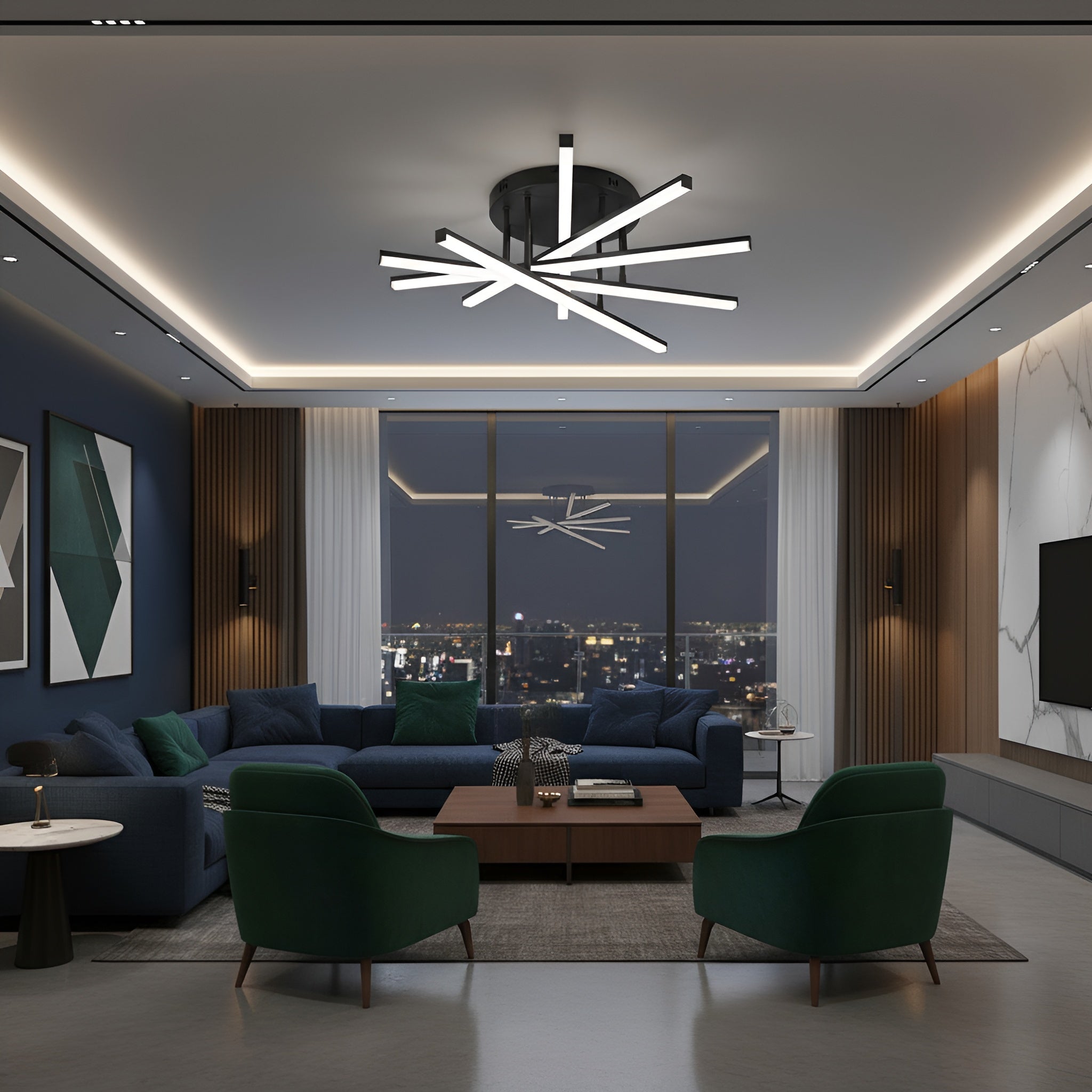 LUSTRA LED AXIS NEGRU 6 BRATE 73W 5040lm 600*600*120mm