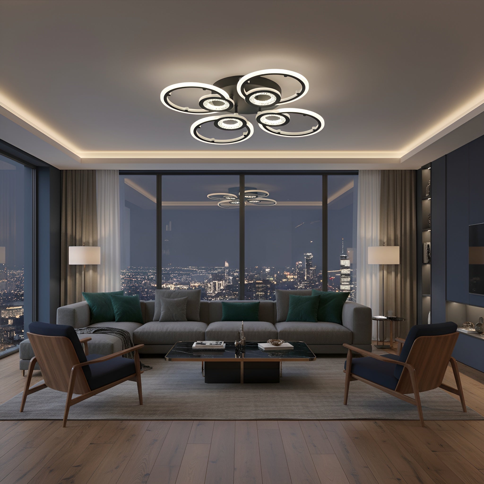 LUSTRA LED JUNO 96W CU 8 BRATE 3 CULORI+IR