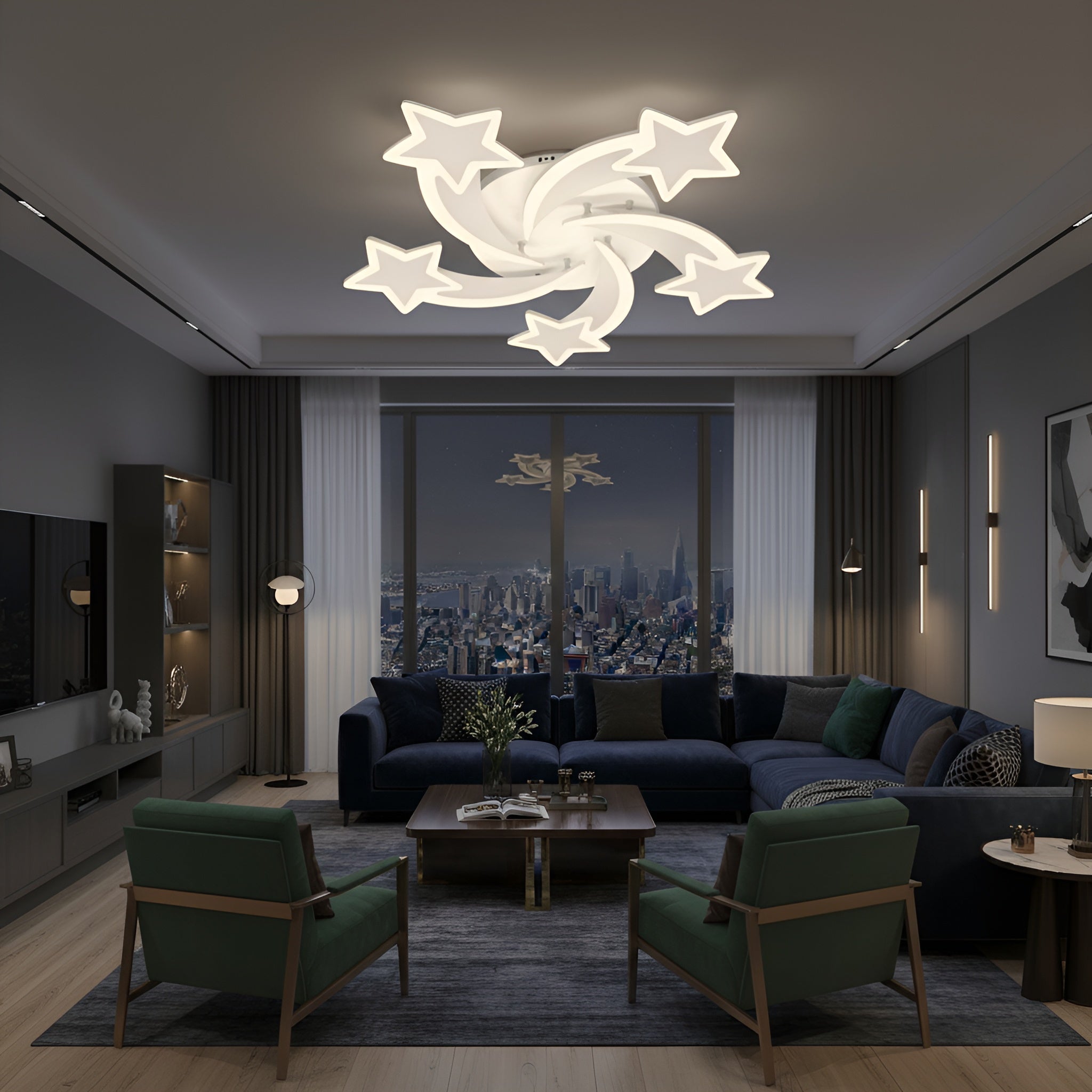 Lustra led dimabila STEA 110W cu 5 brate 3 CULORI+IR