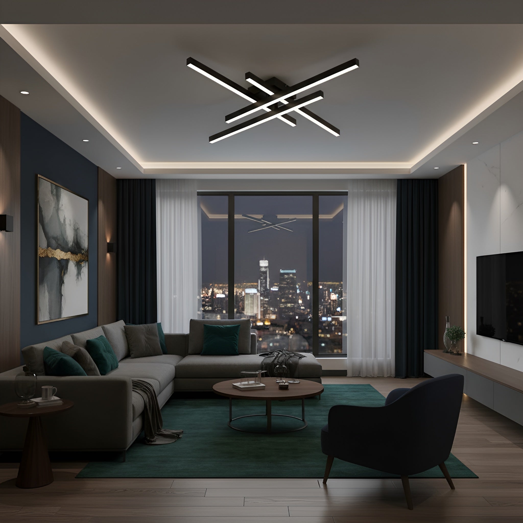 LUSTRA LED AXIS NEGRU 4 BRATE 50W 3530 LM 700*700*100MM