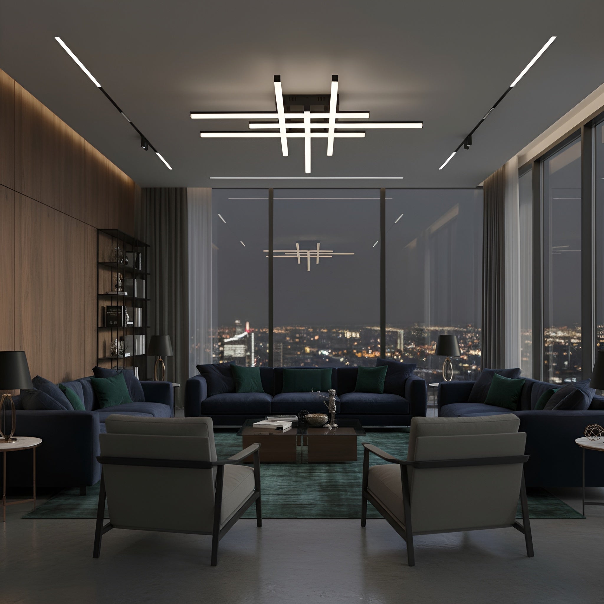 LUSTRA LED AXIS NEGRU 6 BRATE 90W 6080LM 800*800*100MM