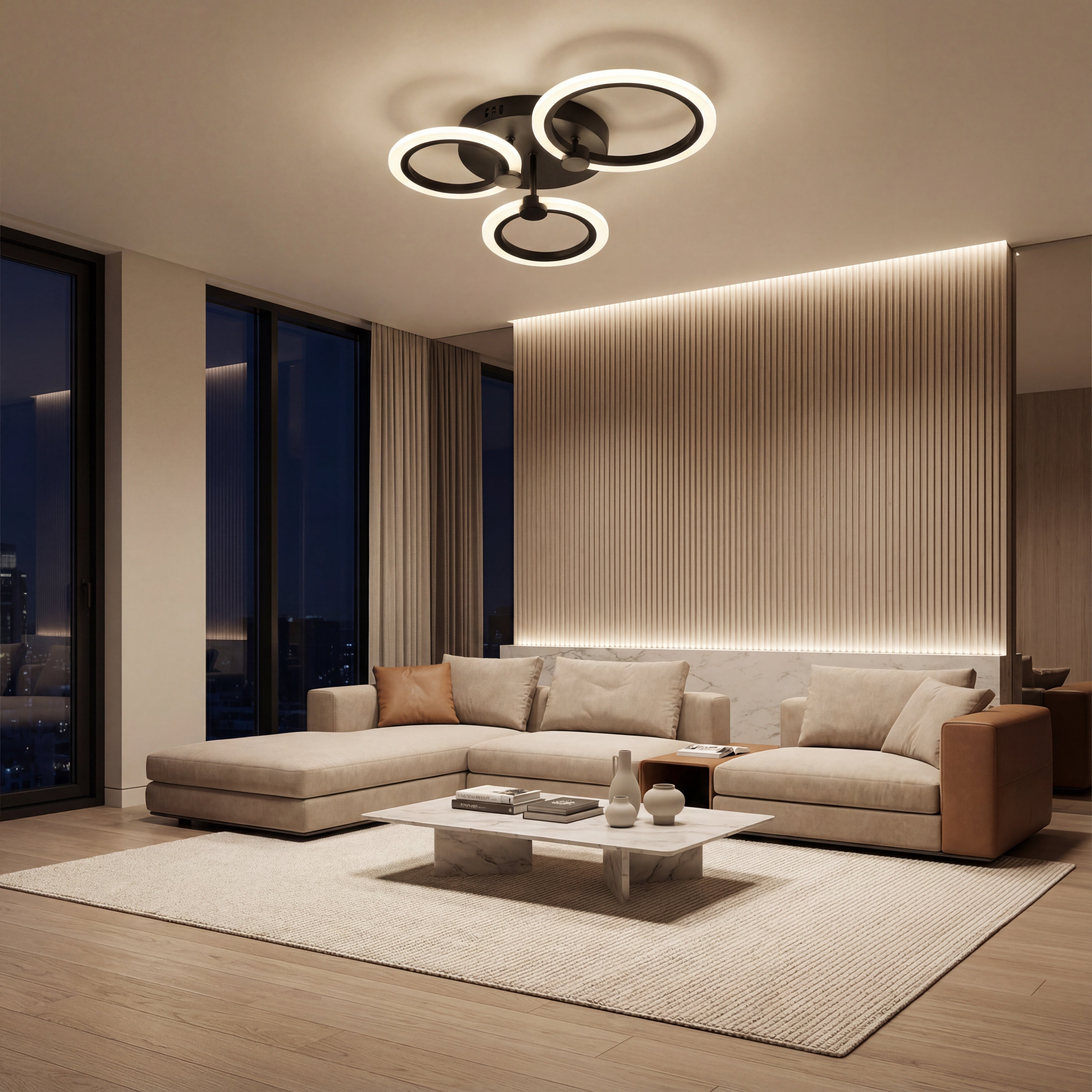 LUSTRA LED CERCURI 40W CU 3 BRATE 3 CULORI+IR 440mm x 150mm