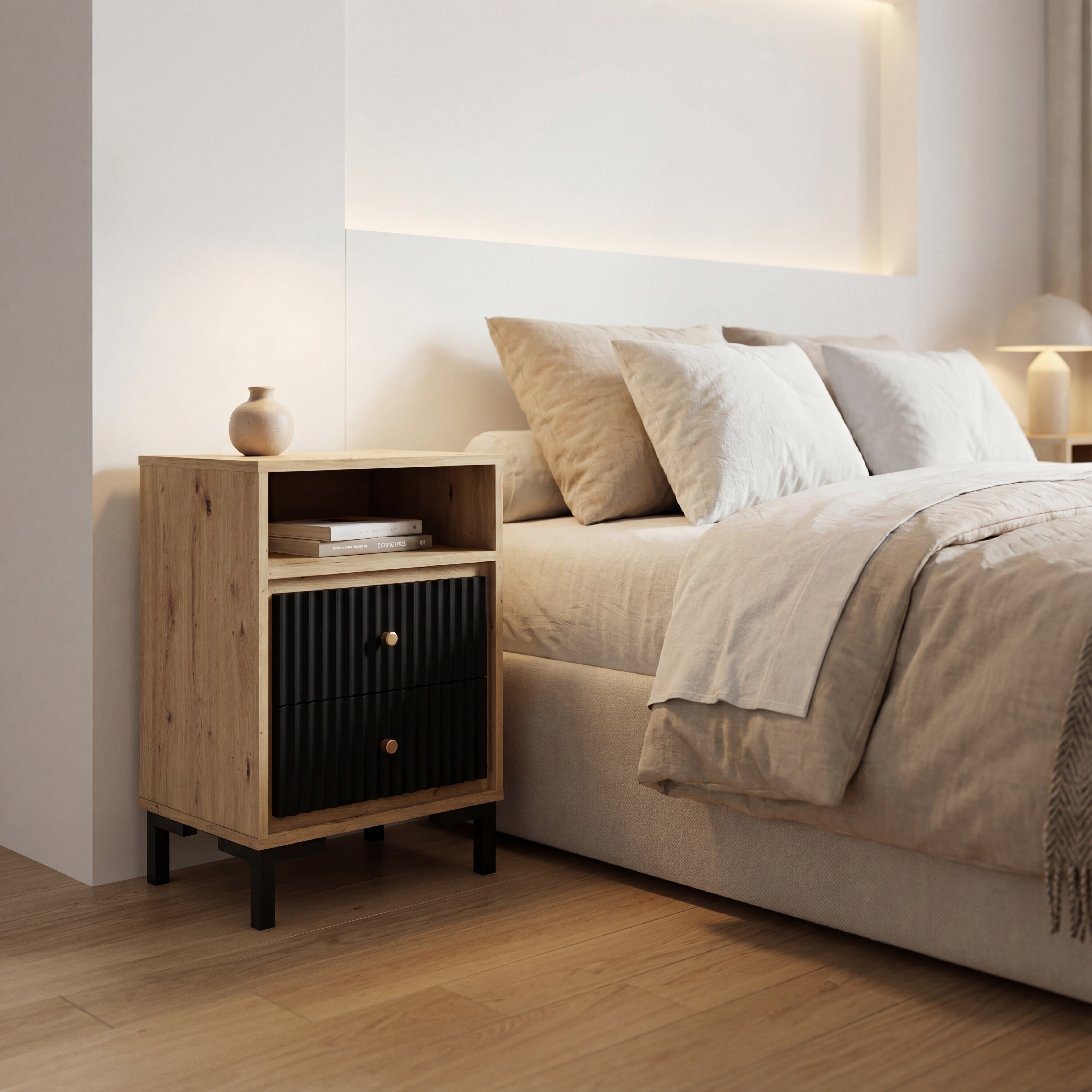 Noptiera PARII PA14, stejar artisan/negru, PAL laminat, 50x37x68 cm