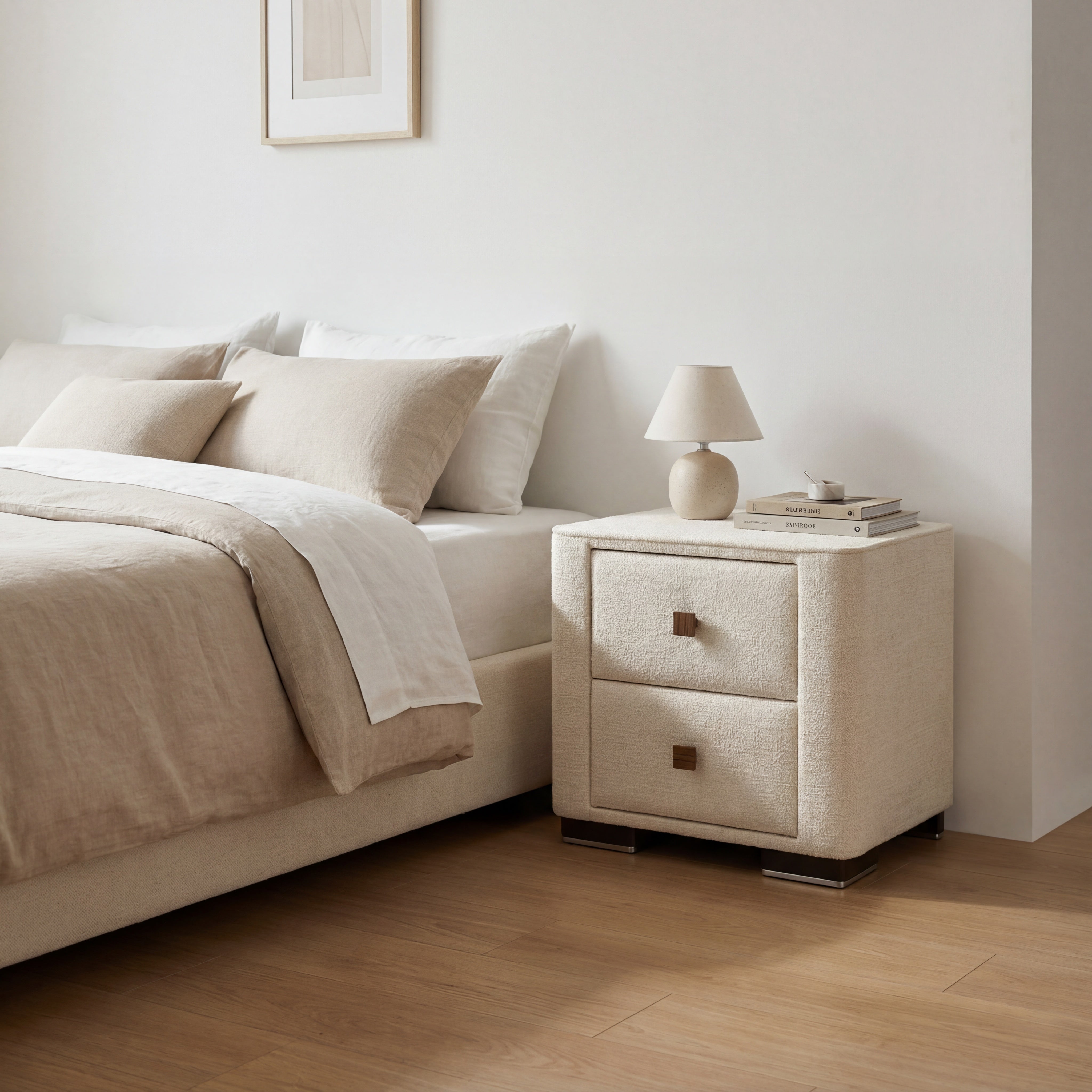 Noptiera CLOUDS, stofa crem - Beatto 1062, 51x48x66 cm