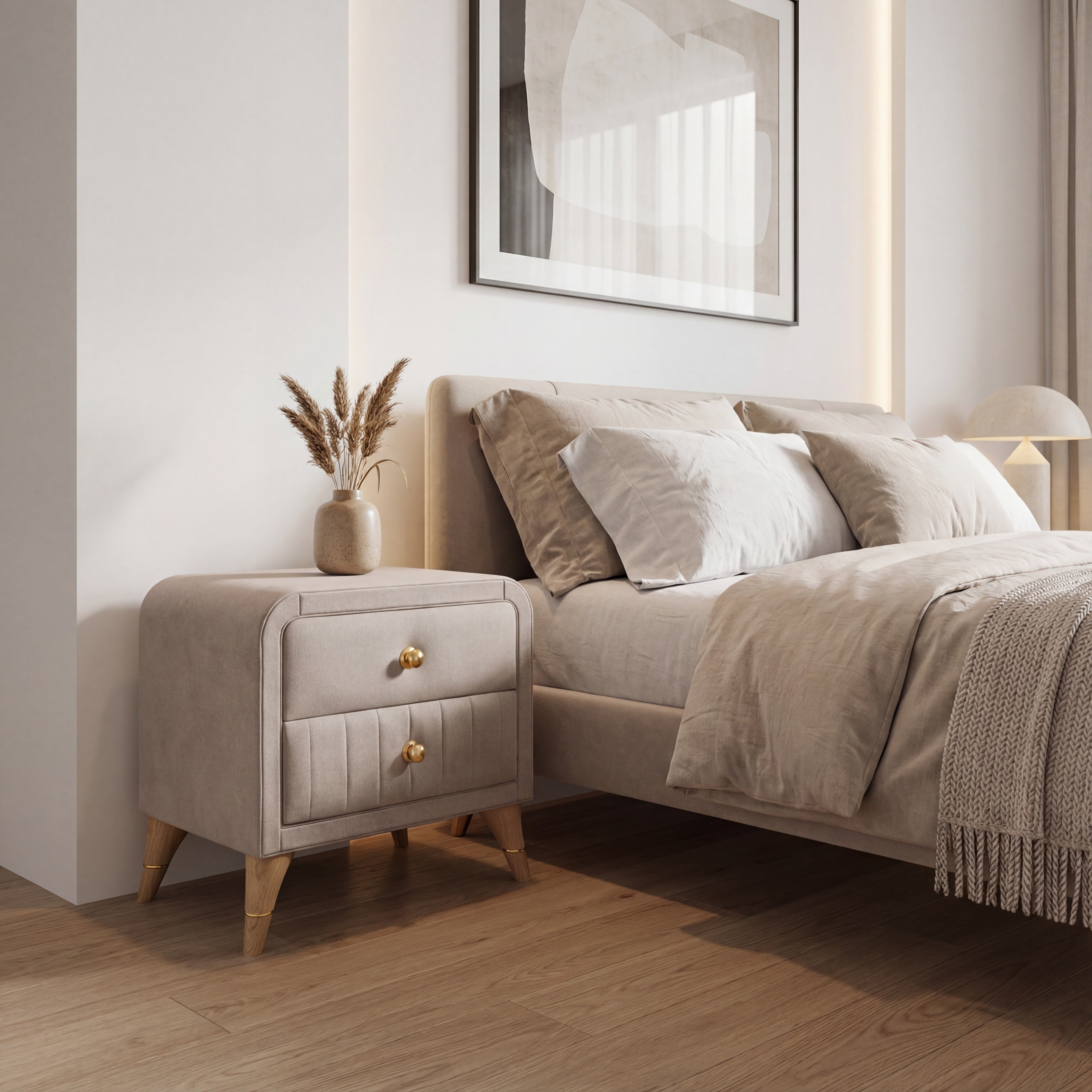 Noptiera HARMONY, stofa catifelata grej - Wooly 70, 58x45x58 cm