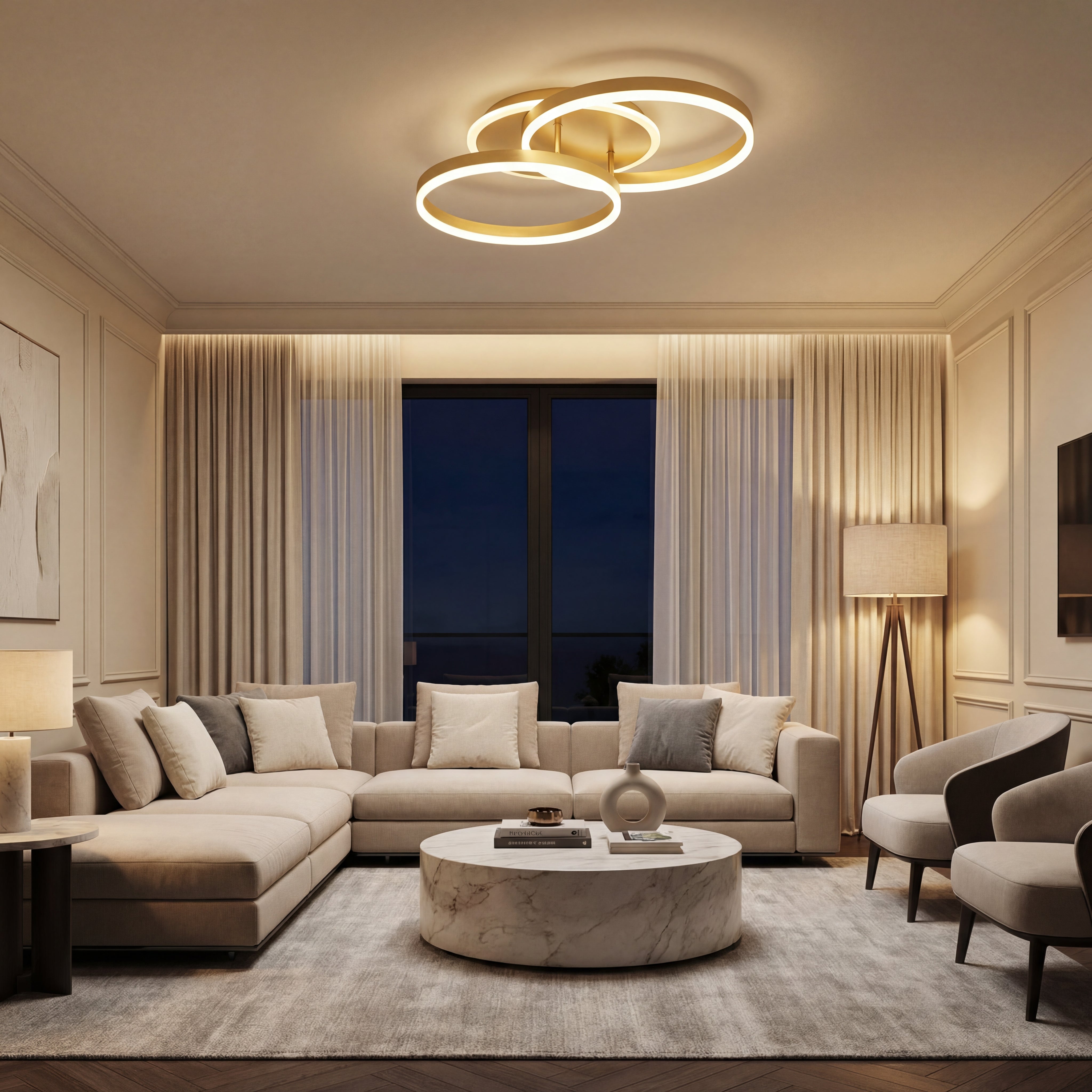 Lustra Led Auriu Dione 64w/3800lm cu Telecomanda 300+300mm