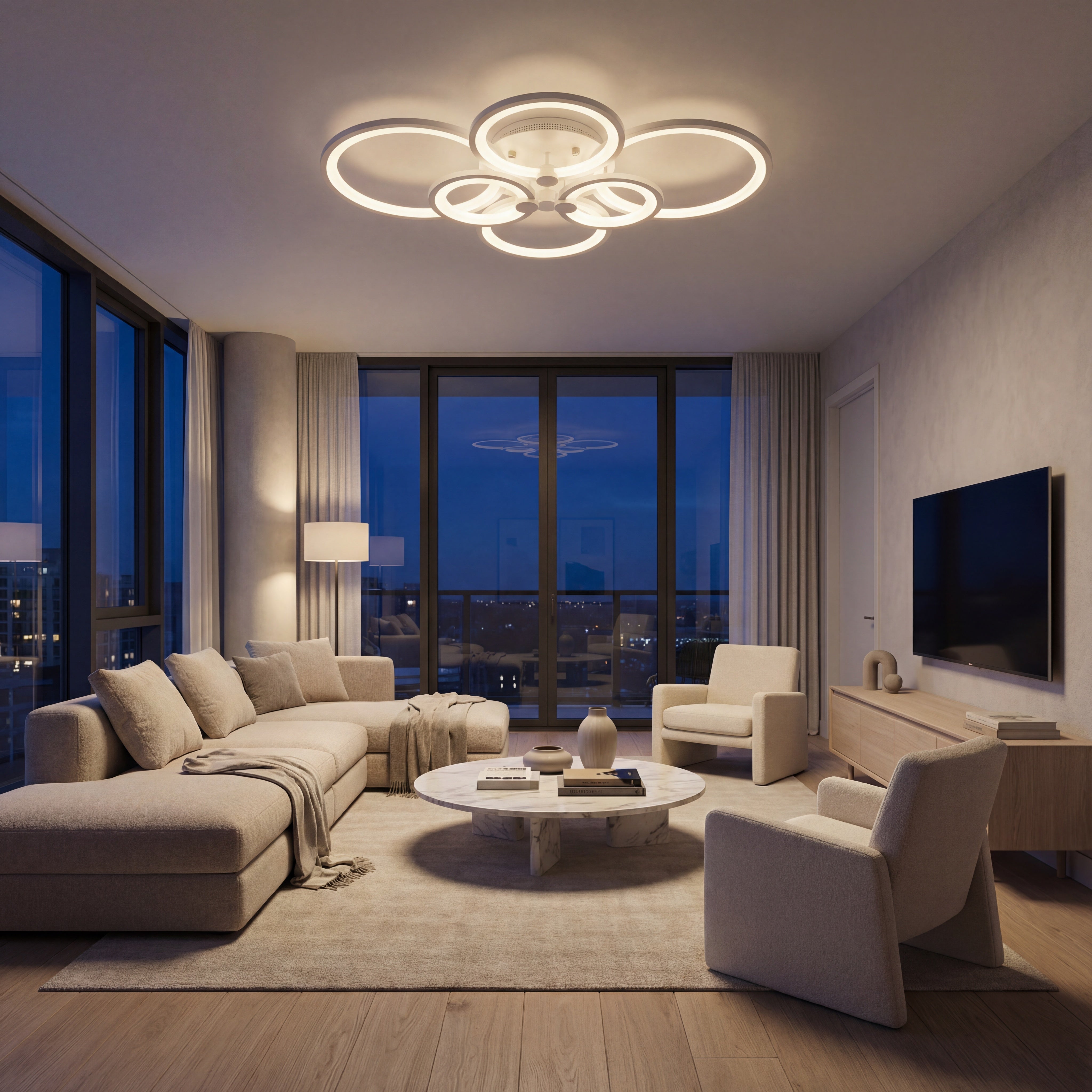 LUSTRA LED CERCURI 100W CU 6 BRATE 3 CULORI+IR 830mm x 140mm