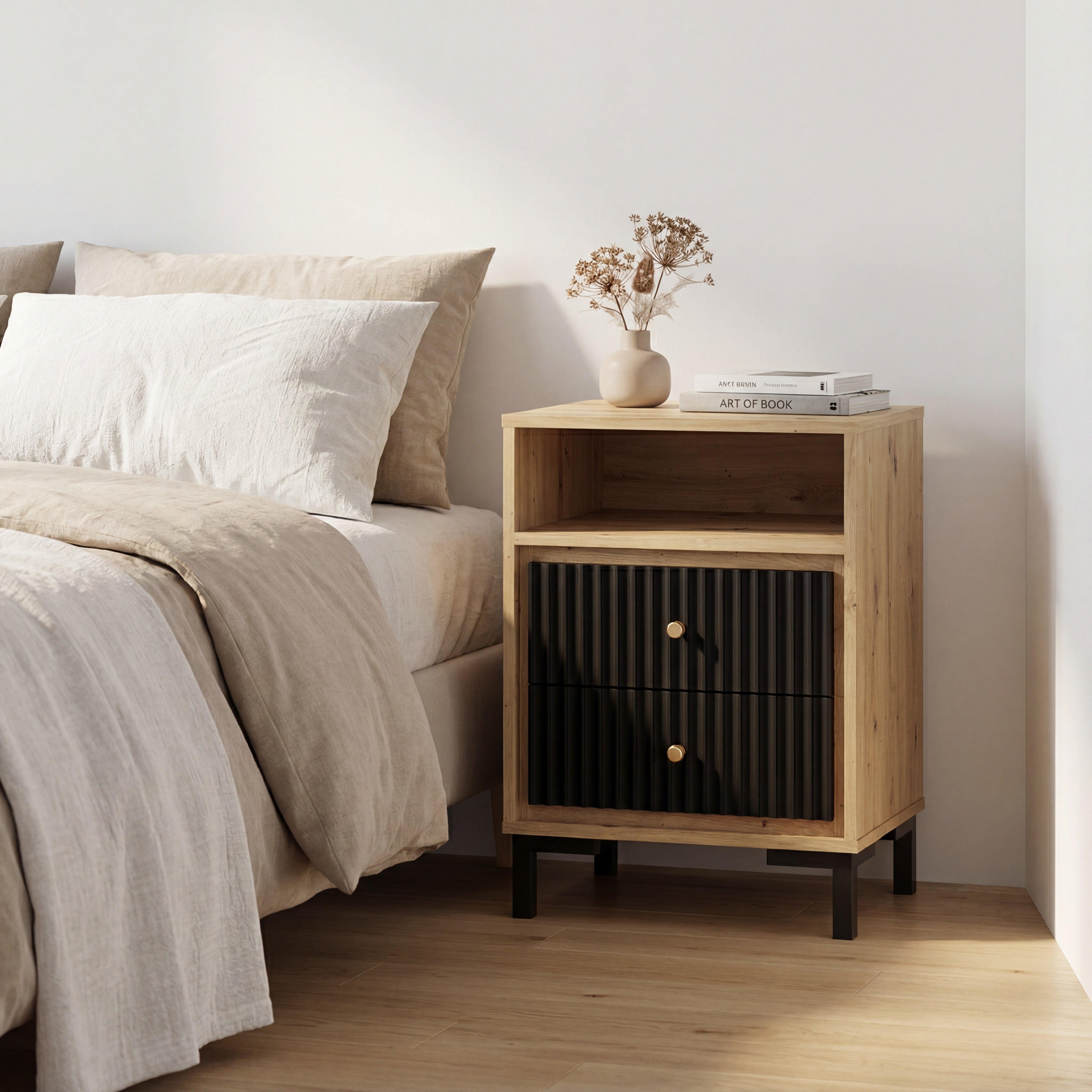 Noptiera PARII PA14, stejar artisan/negru, PAL laminat, 50x37x68 cm