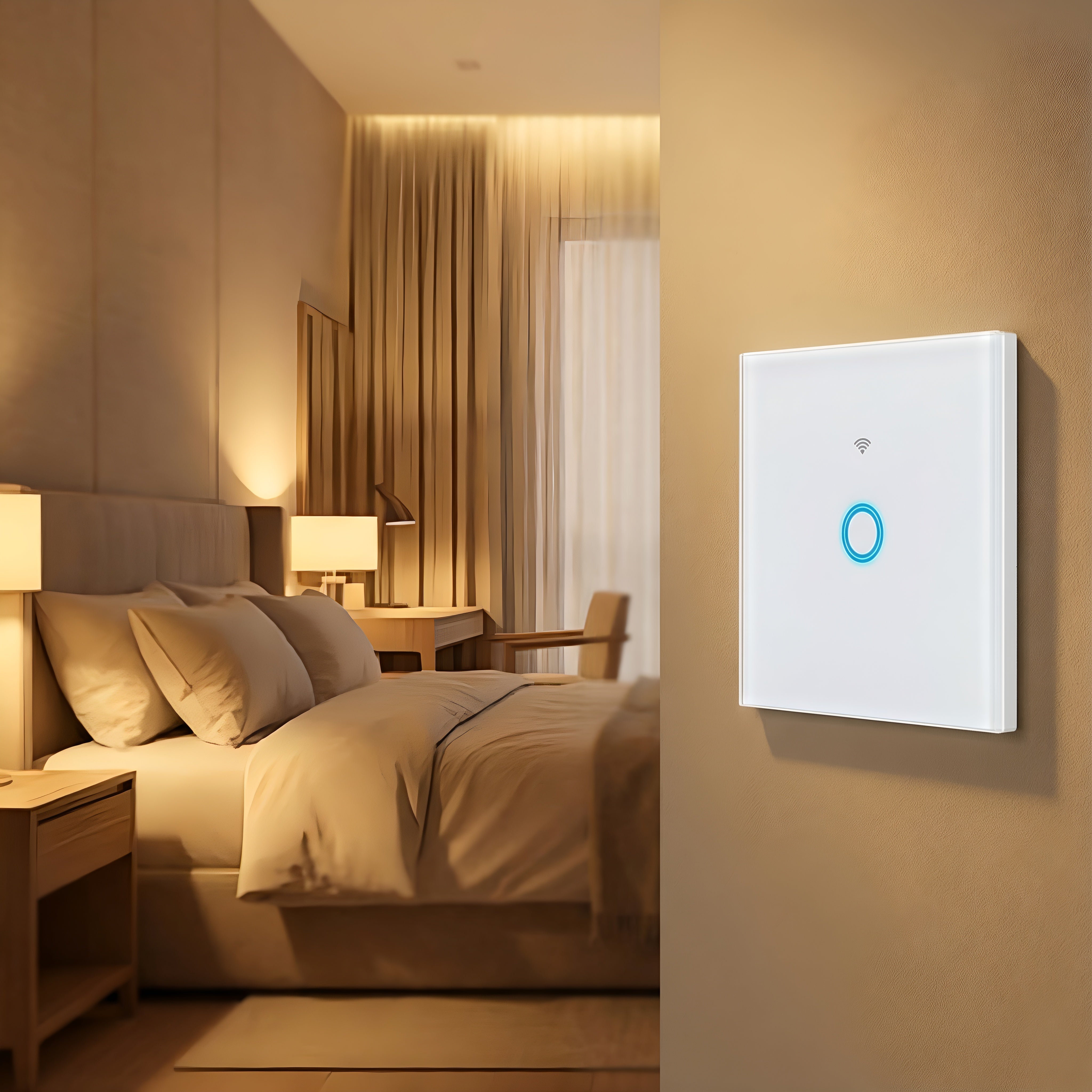 Intrerupator touch simplu WI-FI, sticla securizata, alb