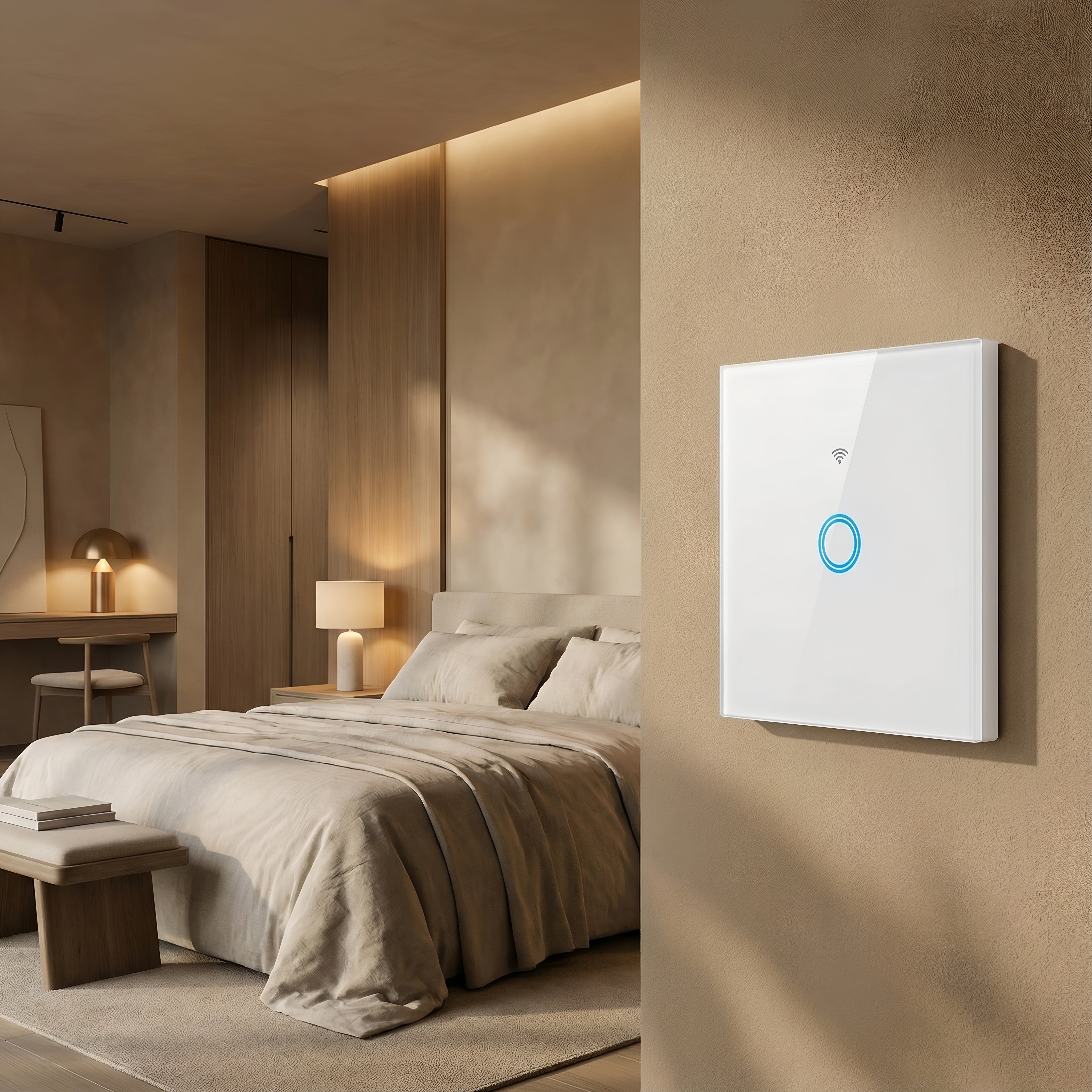 Intrerupator touch simplu WI-FI, sticla securizata, alb