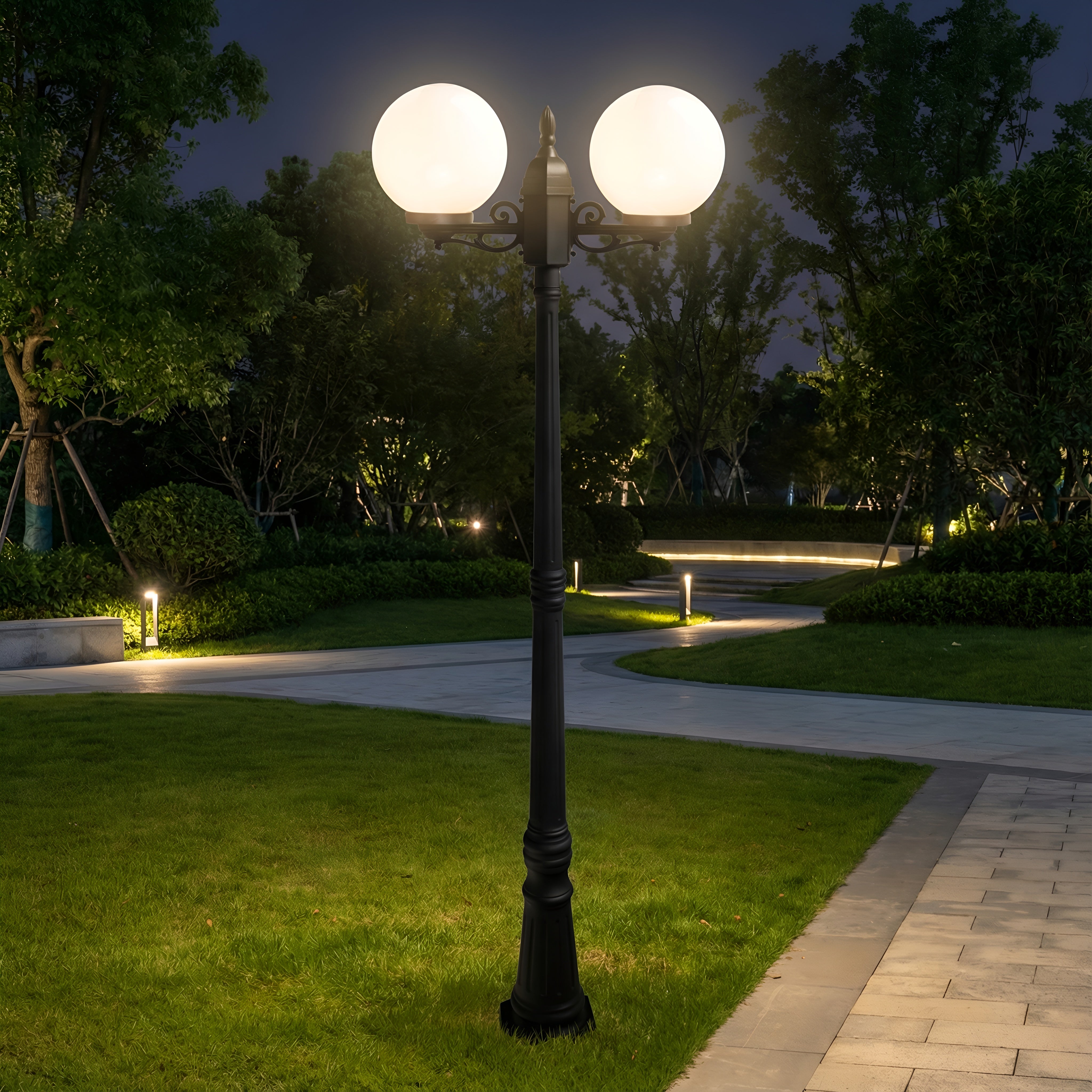 STALP ILUMINAT EXTERIOR GLOB NEGRU CU 2 BRATE 230V/40W/2*E27/IP44