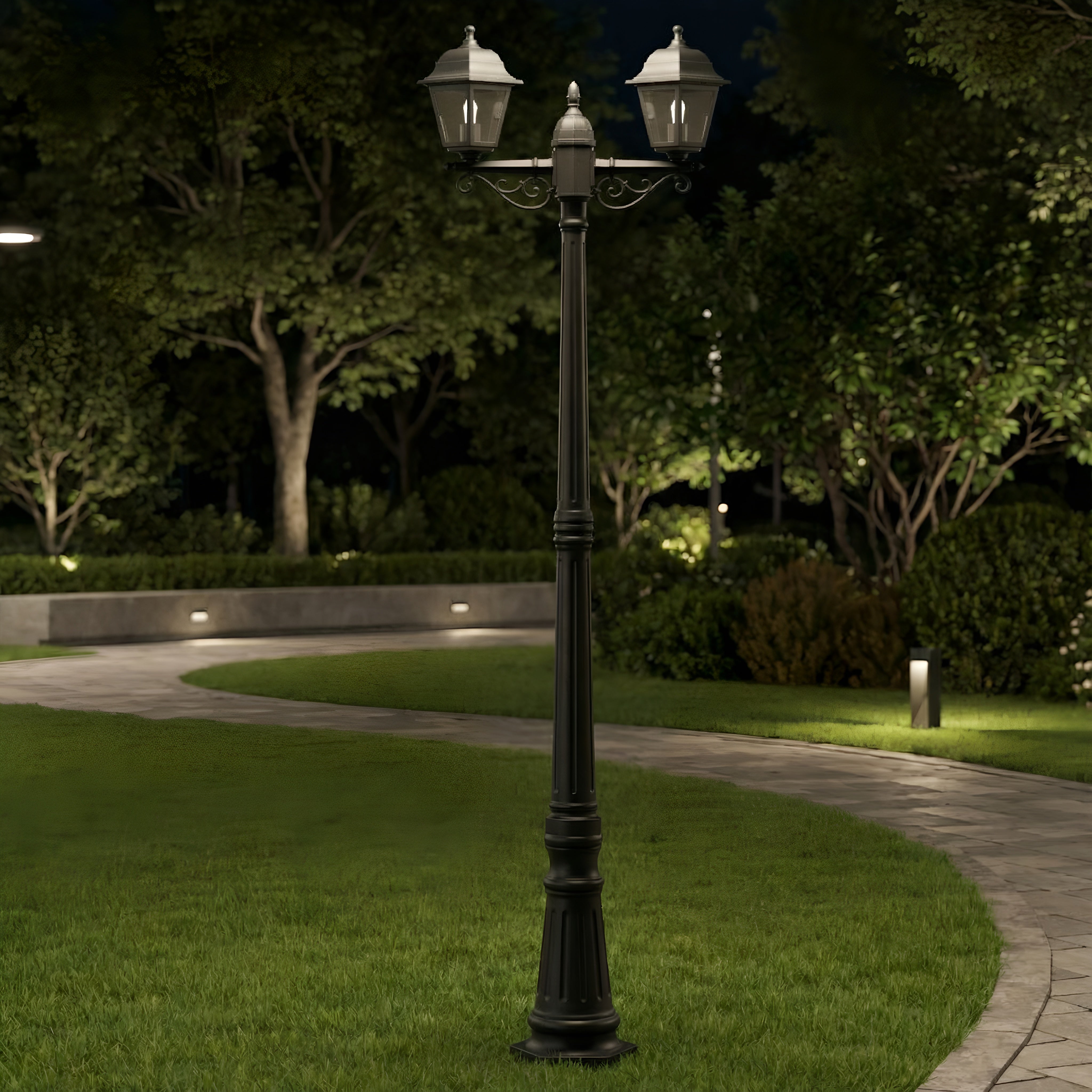 STALP ILUMINAT EXTERIOR CU 2 BRATE NEGRU 230V/40W/2*E27/IP44