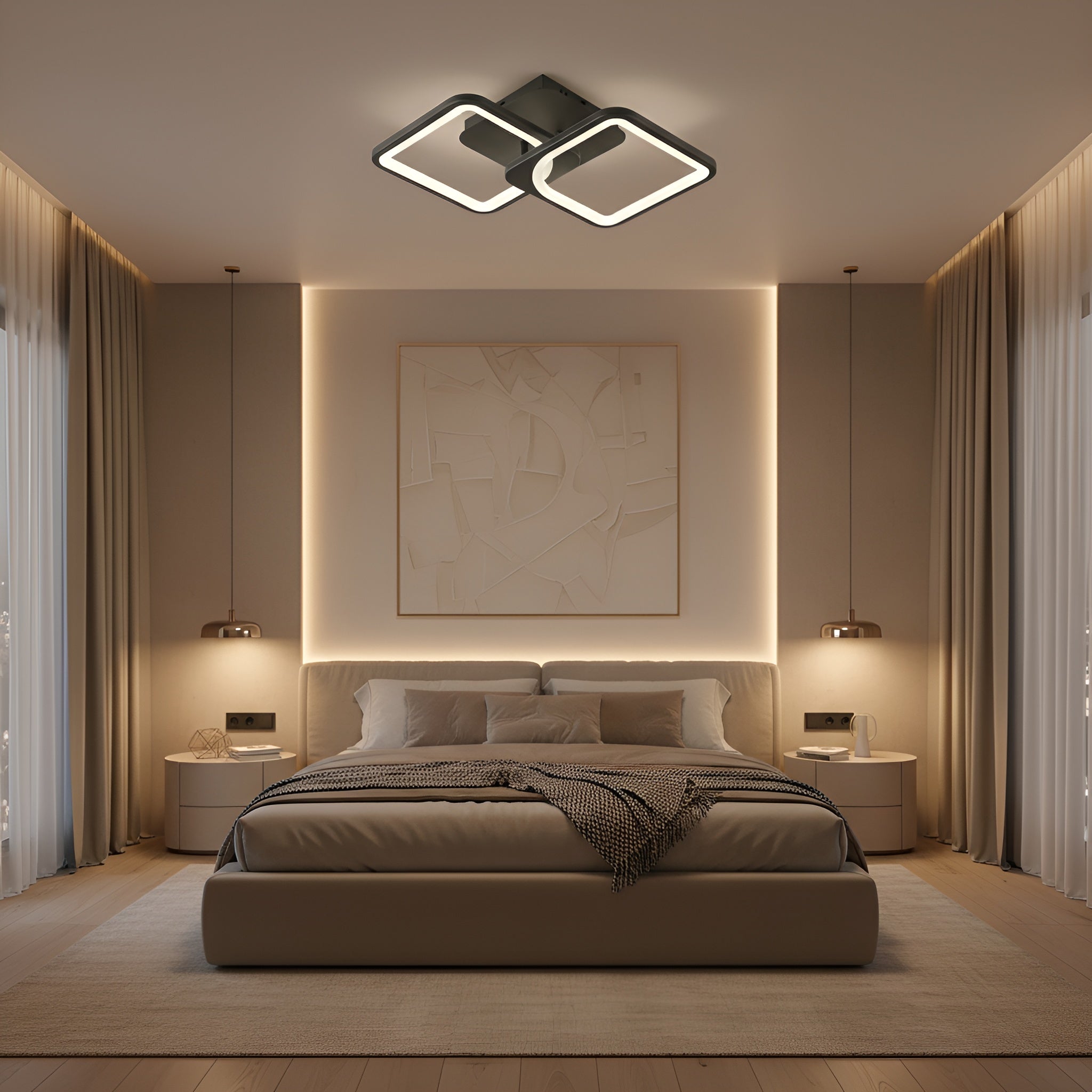 Lustra led neagra cu 2 patrate 50W 3 Culori 550Mm X 115Mm