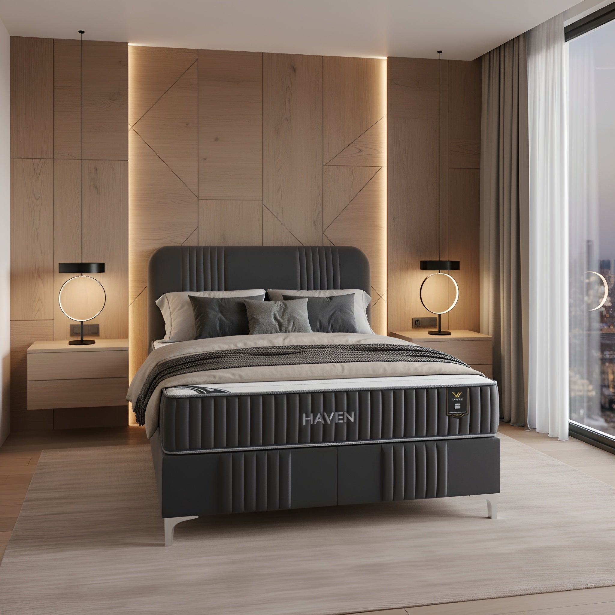 Pat HAVEN 160x200, stofa catifelata gri - Nil 18, cu somiera si spatiu depozitare