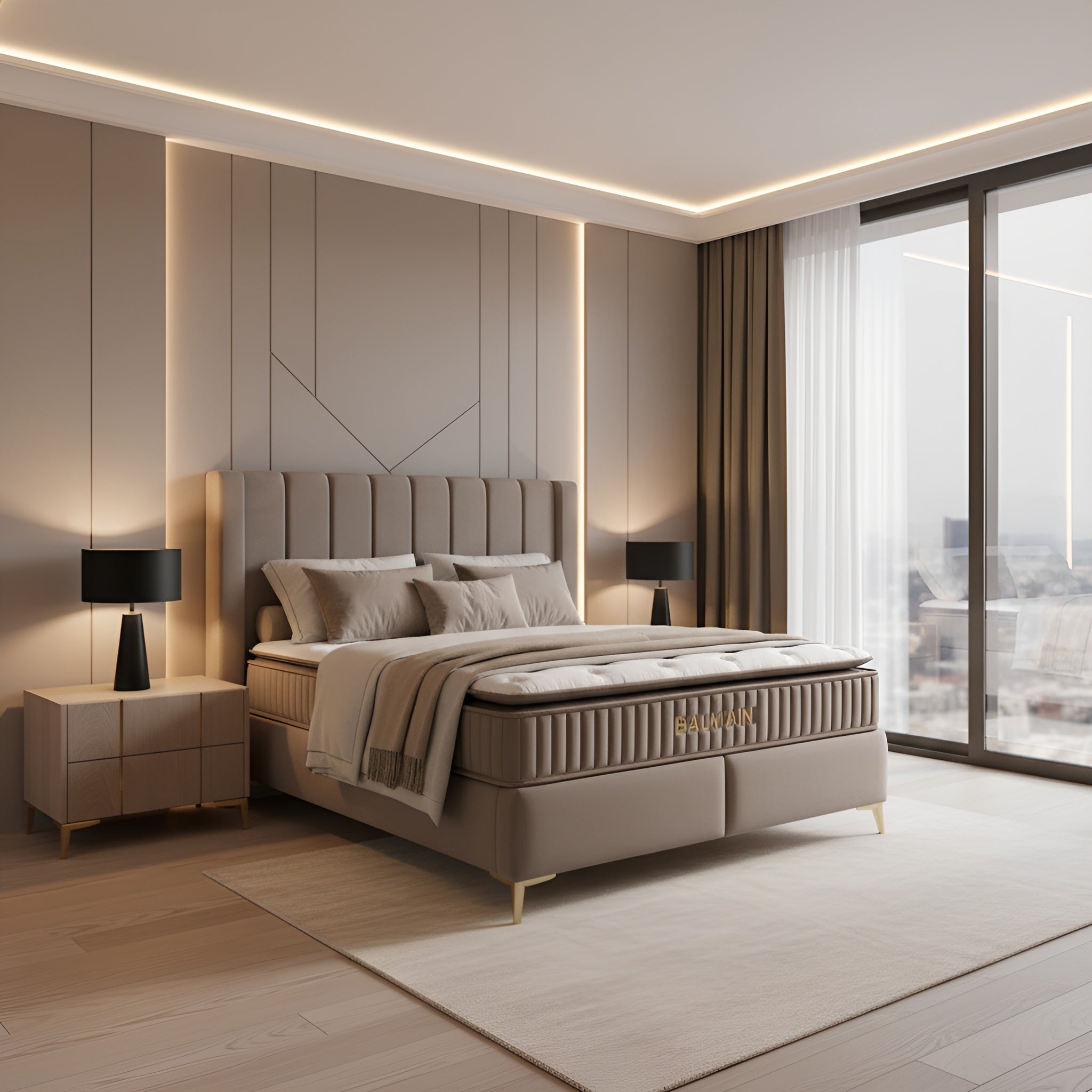 Pat BALMAIN 160x200, stofa catifelata gri deschis - BF 20, cu somiera si spatiu de depozitare