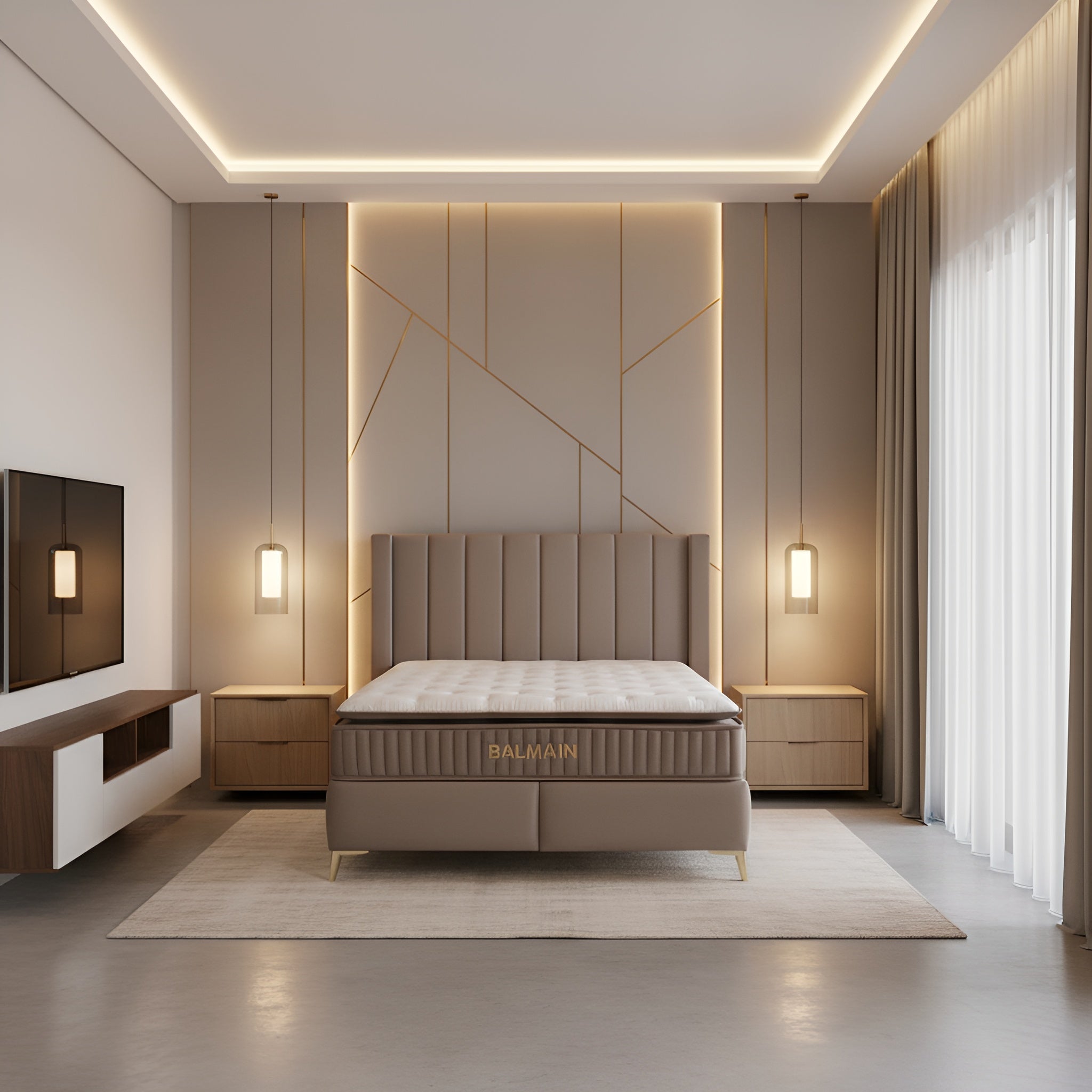 Pat BALMAIN 160x200, stofa catifelata gri deschis - BF 20, cu somiera si spatiu de depozitare