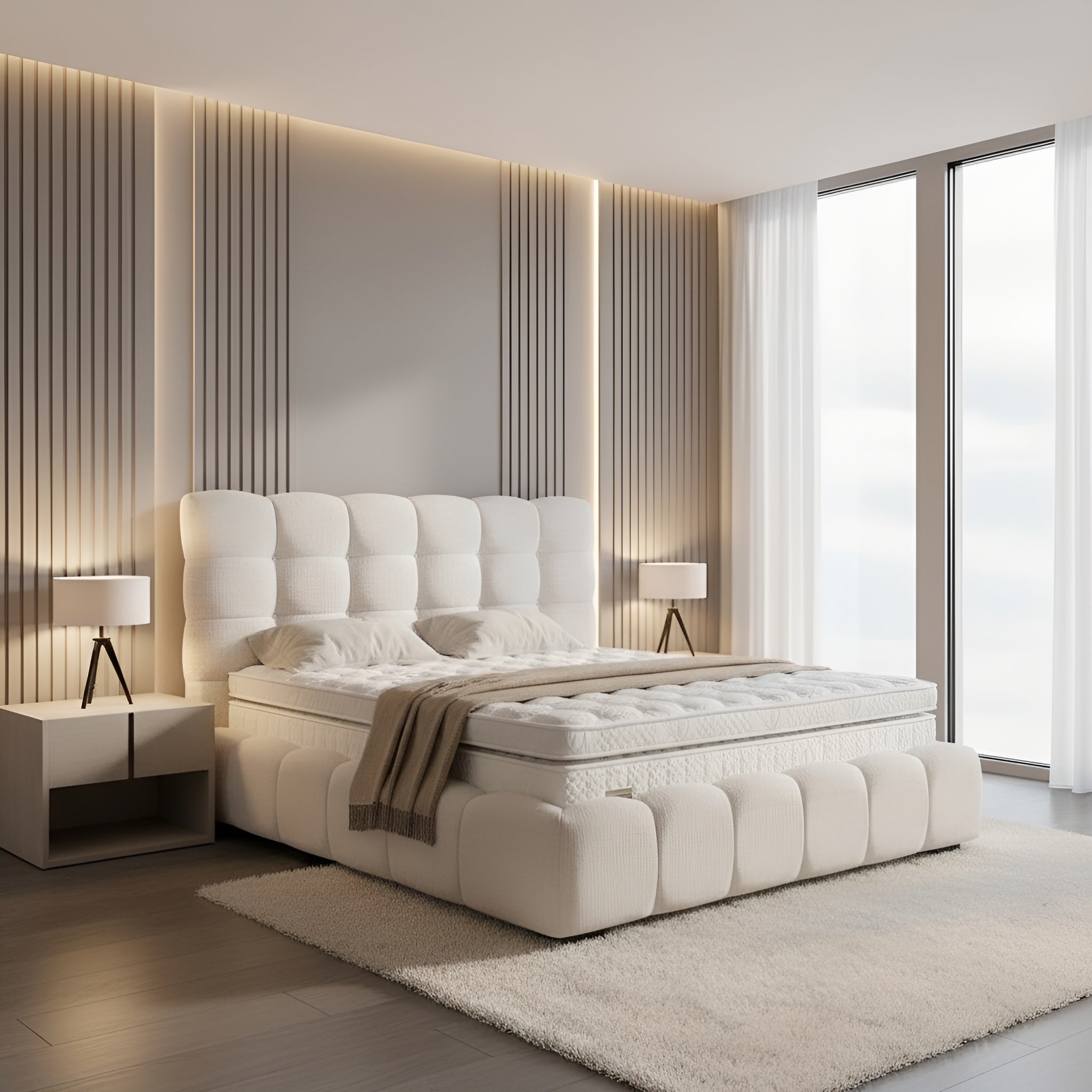 Pat CLOUDS 180x200, stofa crem - Beatto 1062, cu somiera