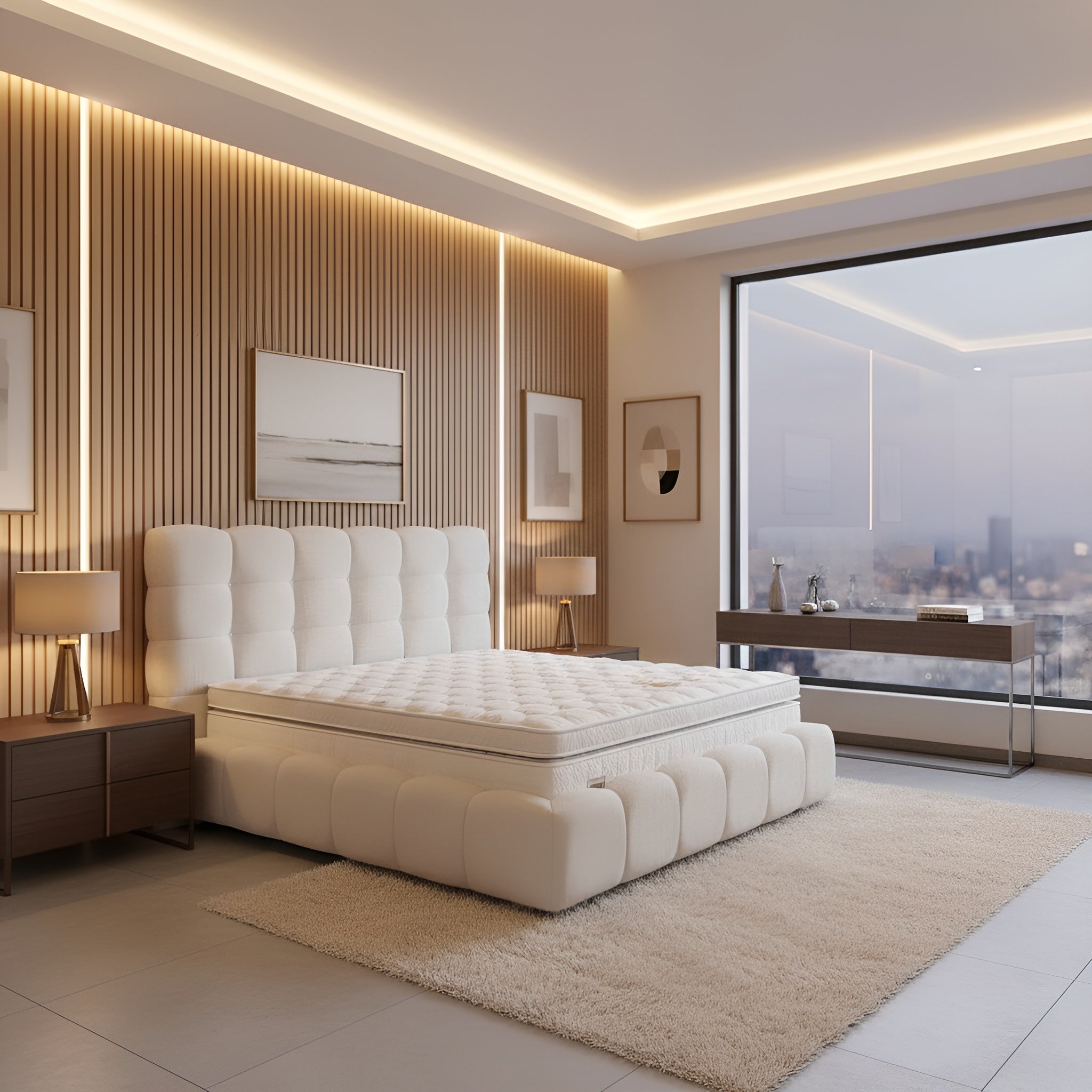 Pat CLOUDS 180x200, stofa crem - Beatto 1062, cu somiera