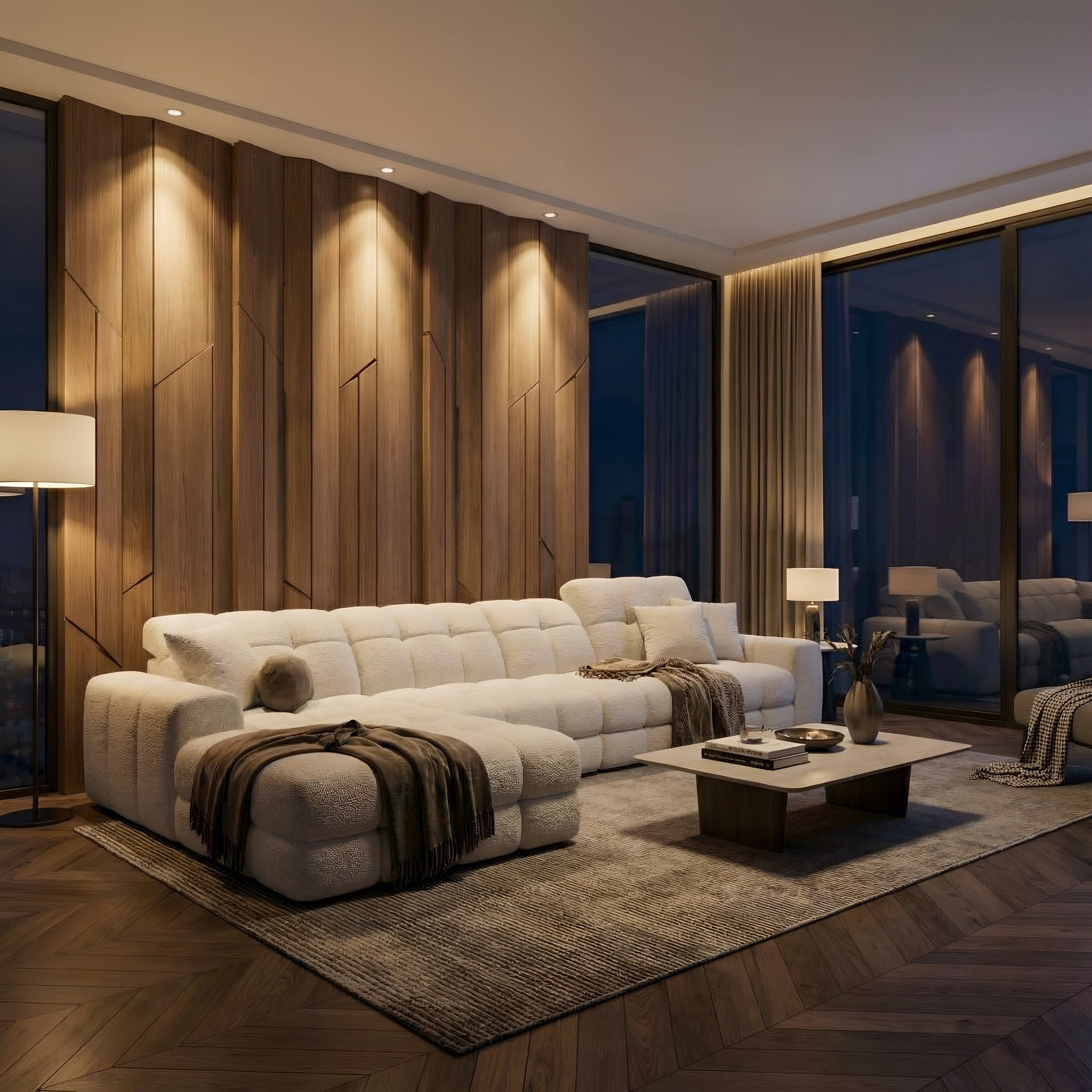 Coltar extensibil TOLLO L, sezlong stanga, stofa catifelata crem deschis - Shanghai 01, cu lada depozitare si reglaj electric, 302x217x105 cm