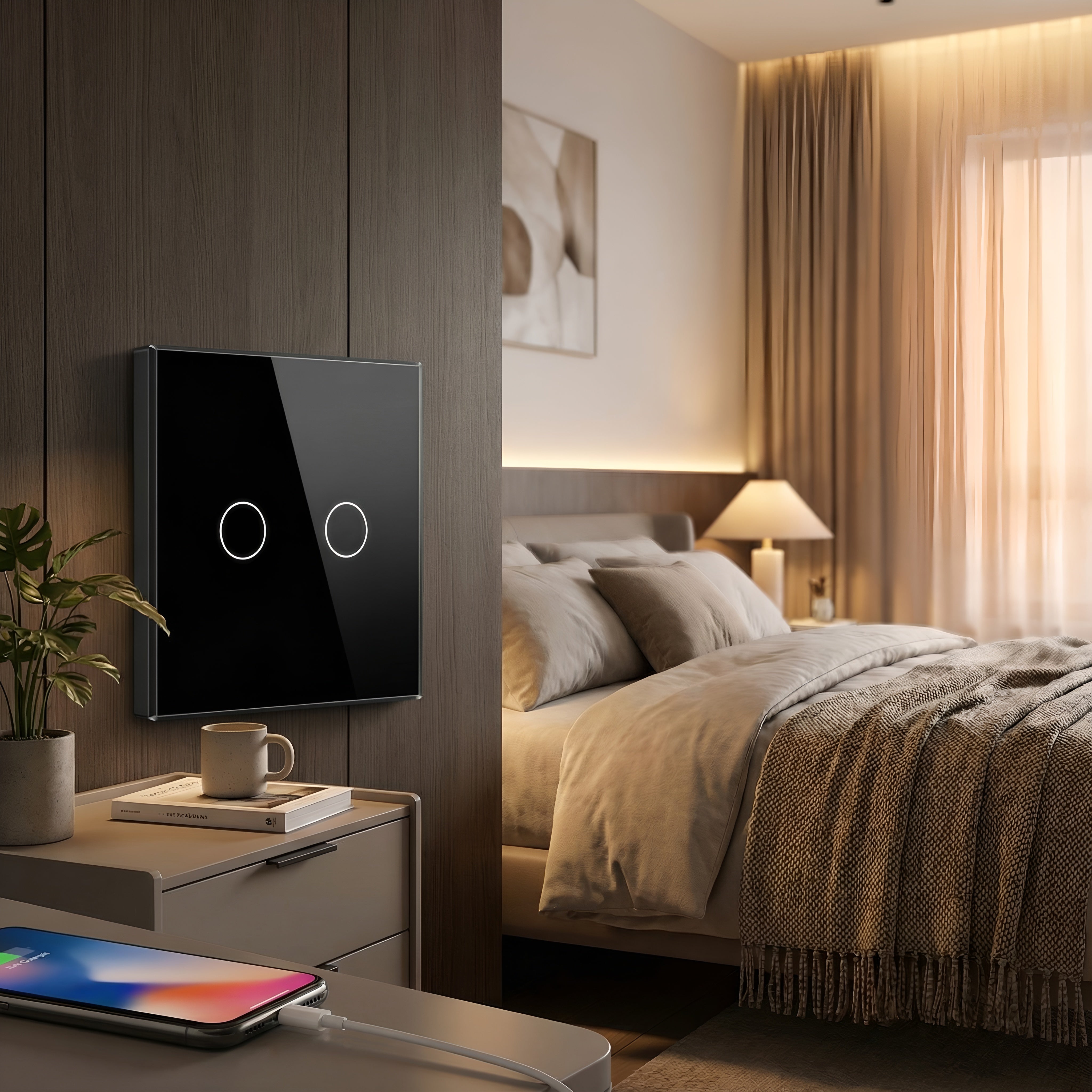 Intrerupator touch dublu, negru