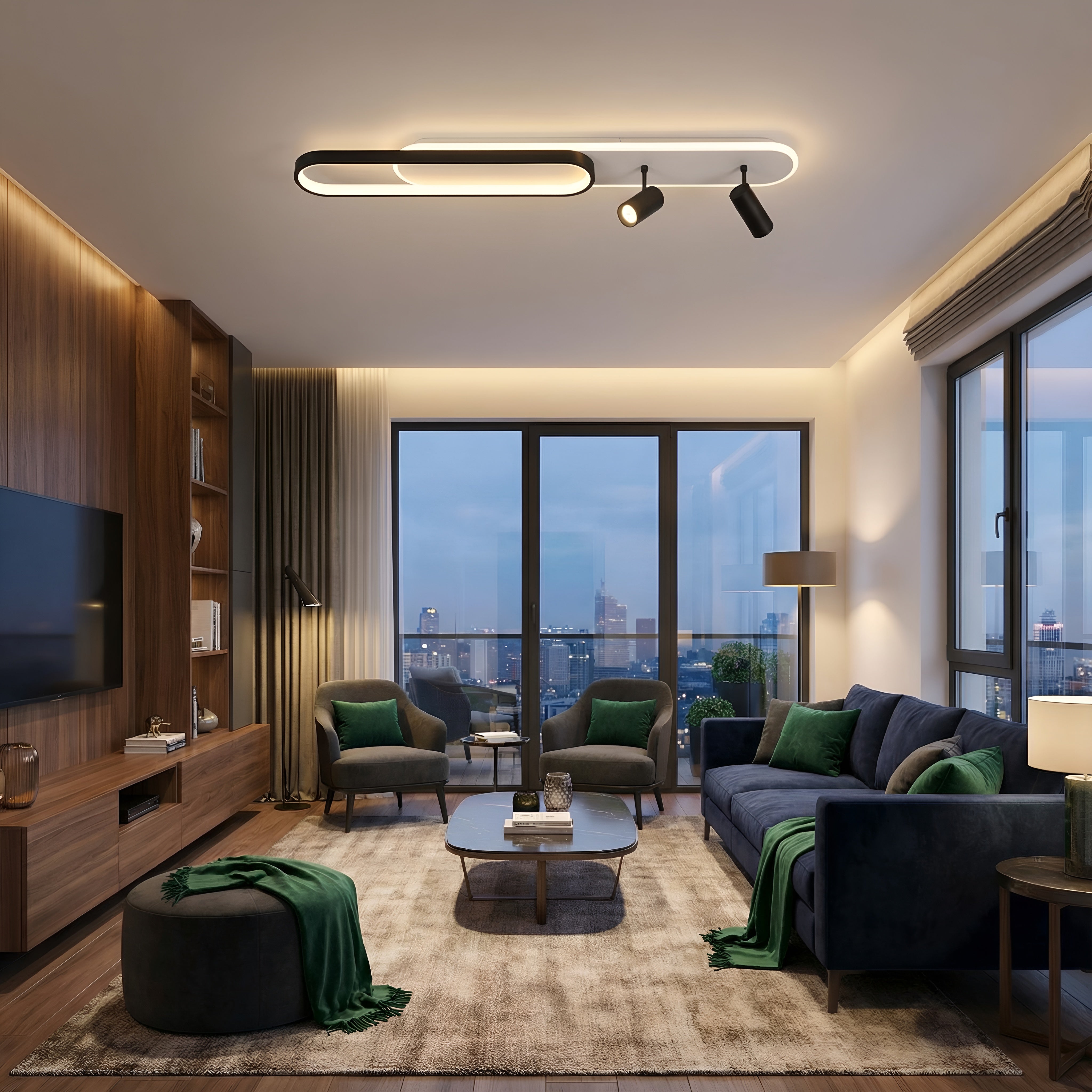 Lustra Led Neagra cu doua spoturi Carina 85w/4200lm cu Telecomanda