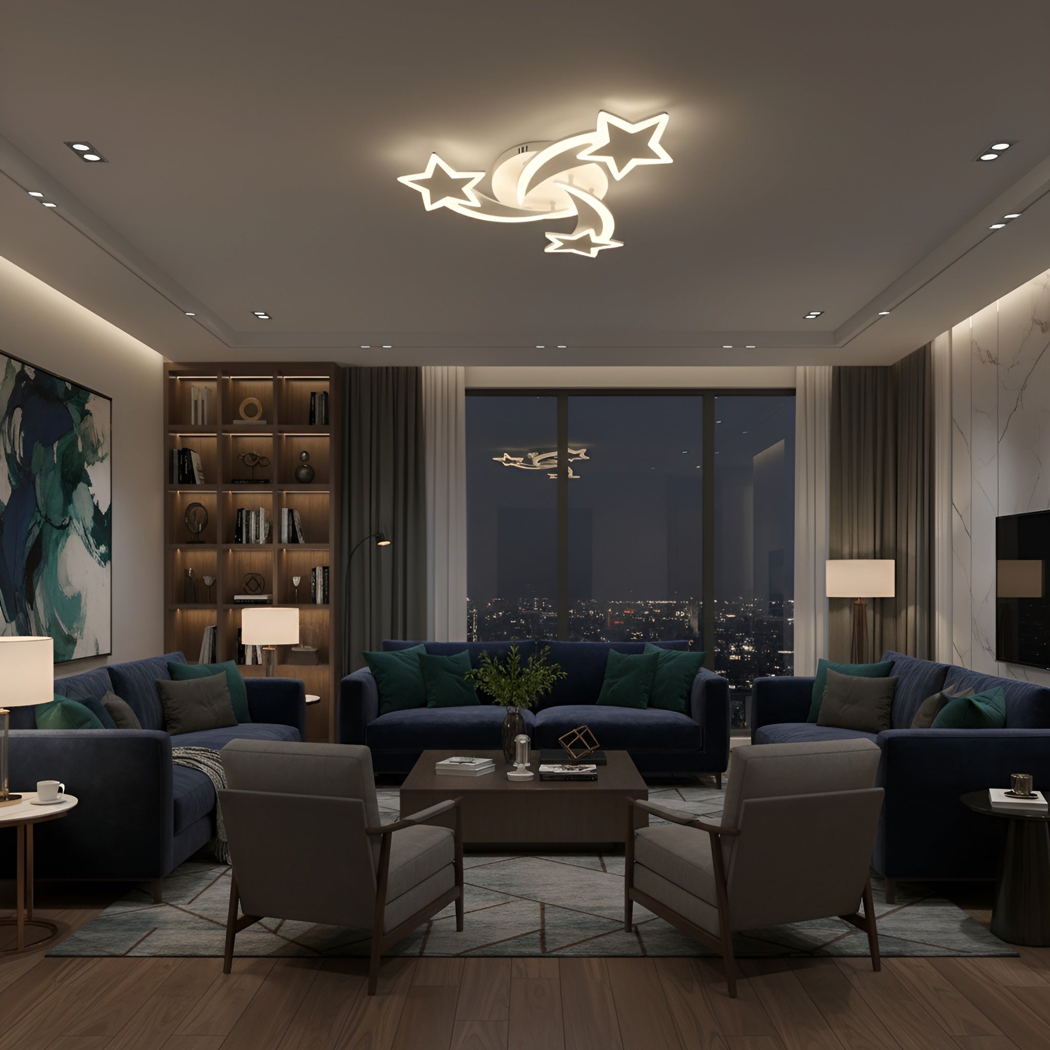 Lustra led dimabila STEA 62W cu 3 brate 3 CULORI+IR