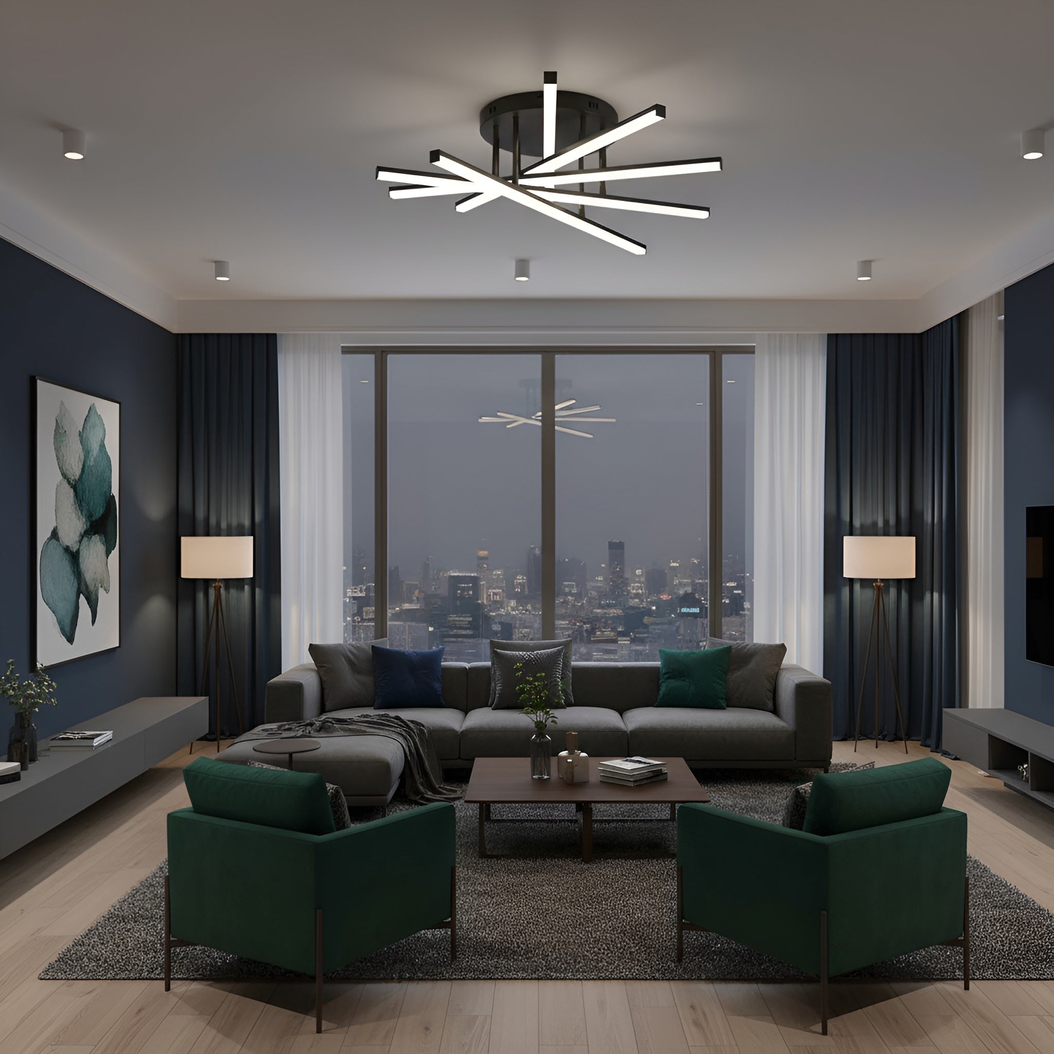 LUSTRA LED AXIS NEGRU 6 BRATE 73W 5040lm 600*600*120mm