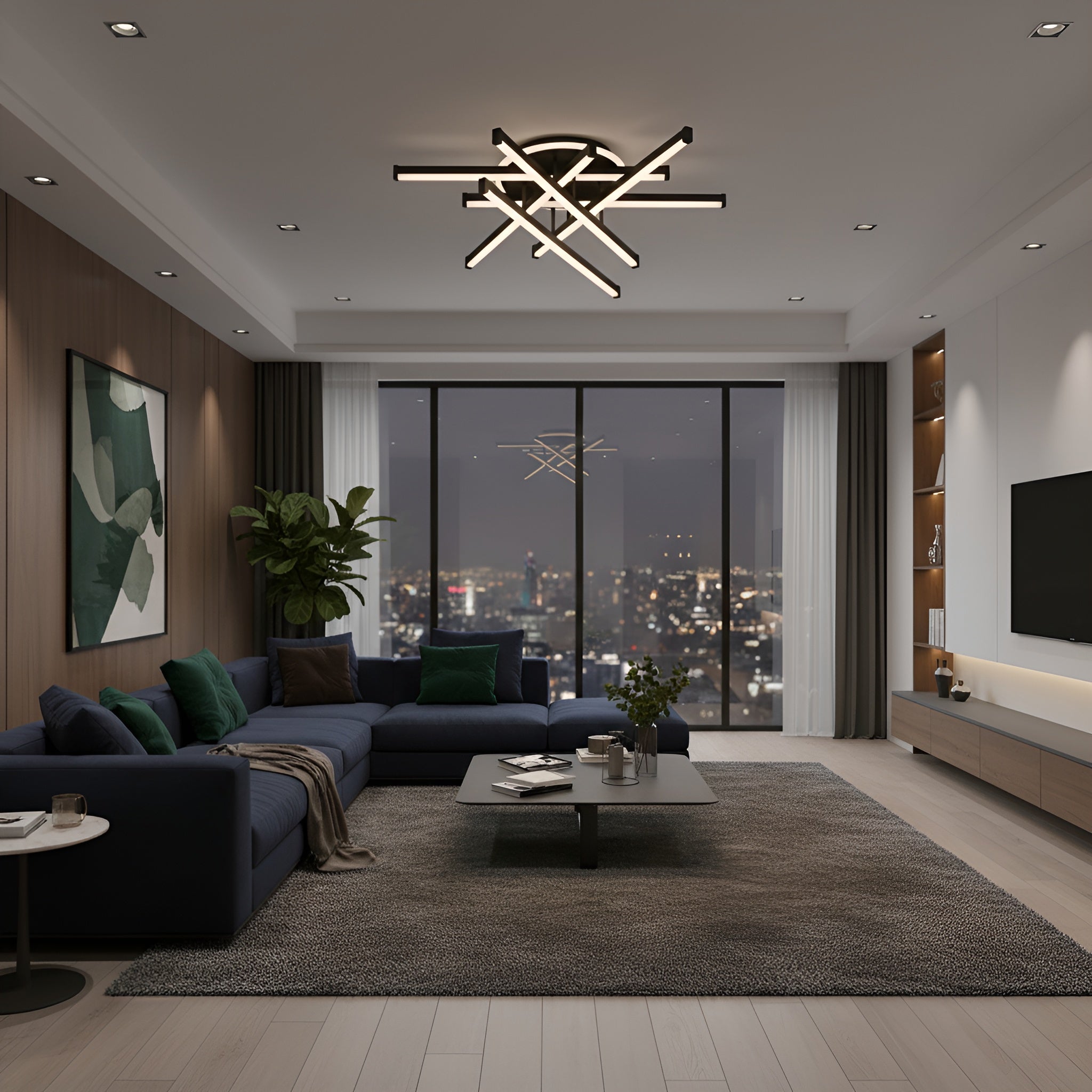 LUSTRA LED AXIS NEGRU 6 BRATE 88W 5900LM 800*600*190MM