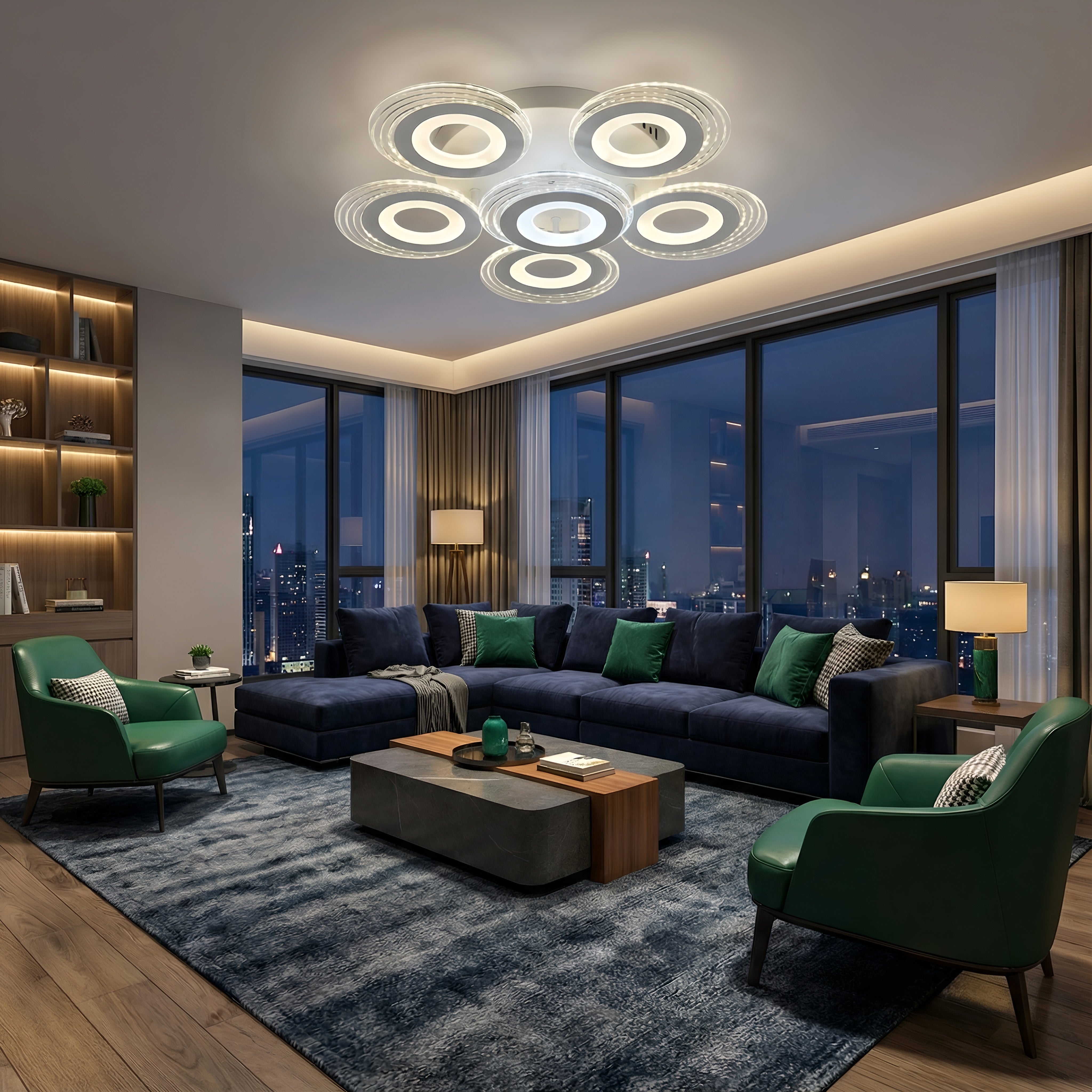 Lustra LED CERCURI 150W CU 6 BRATE 3 CULORI+IR 550x130mm