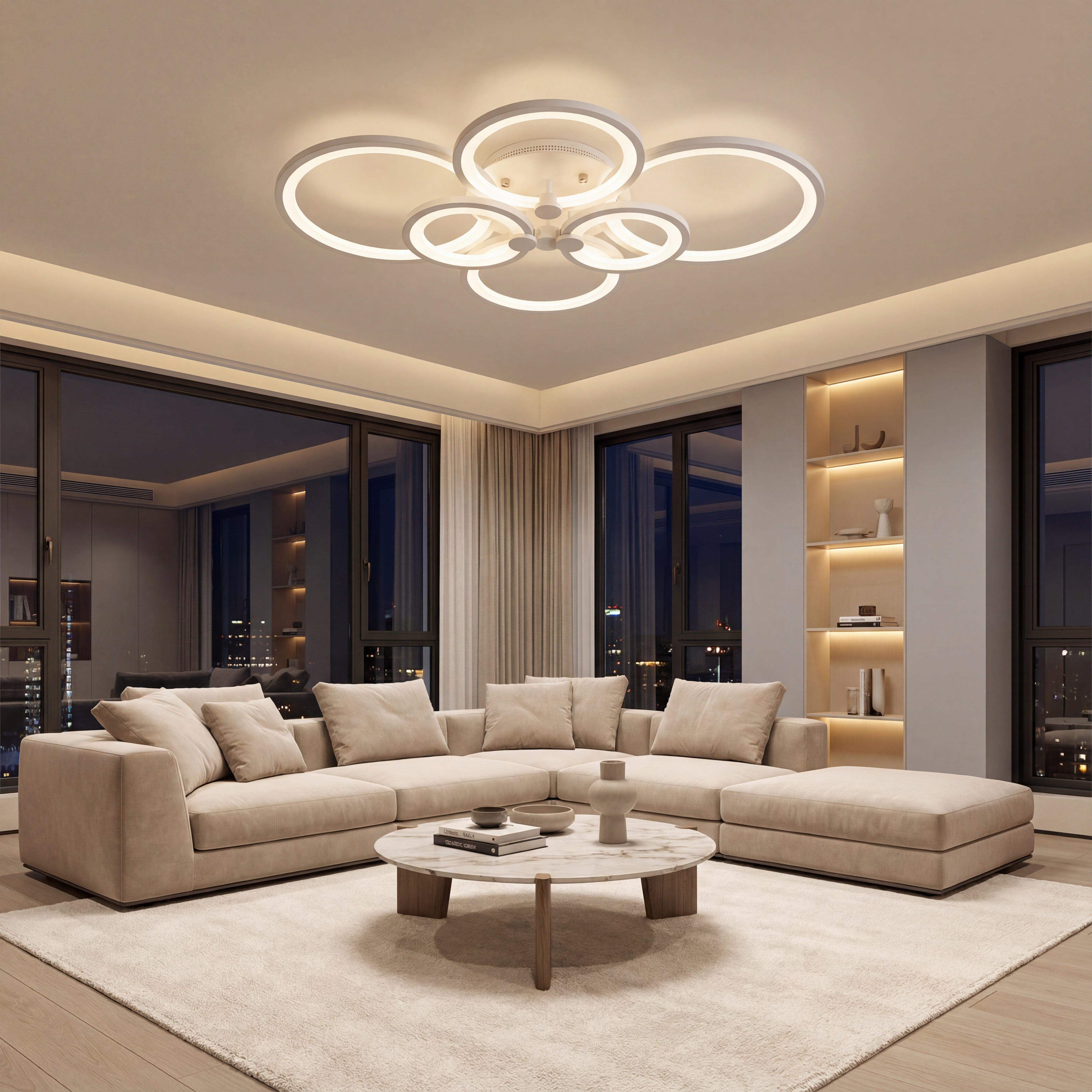 LUSTRA LED CERCURI 100W CU 6 BRATE 3 CULORI+IR 830mm x 140mm