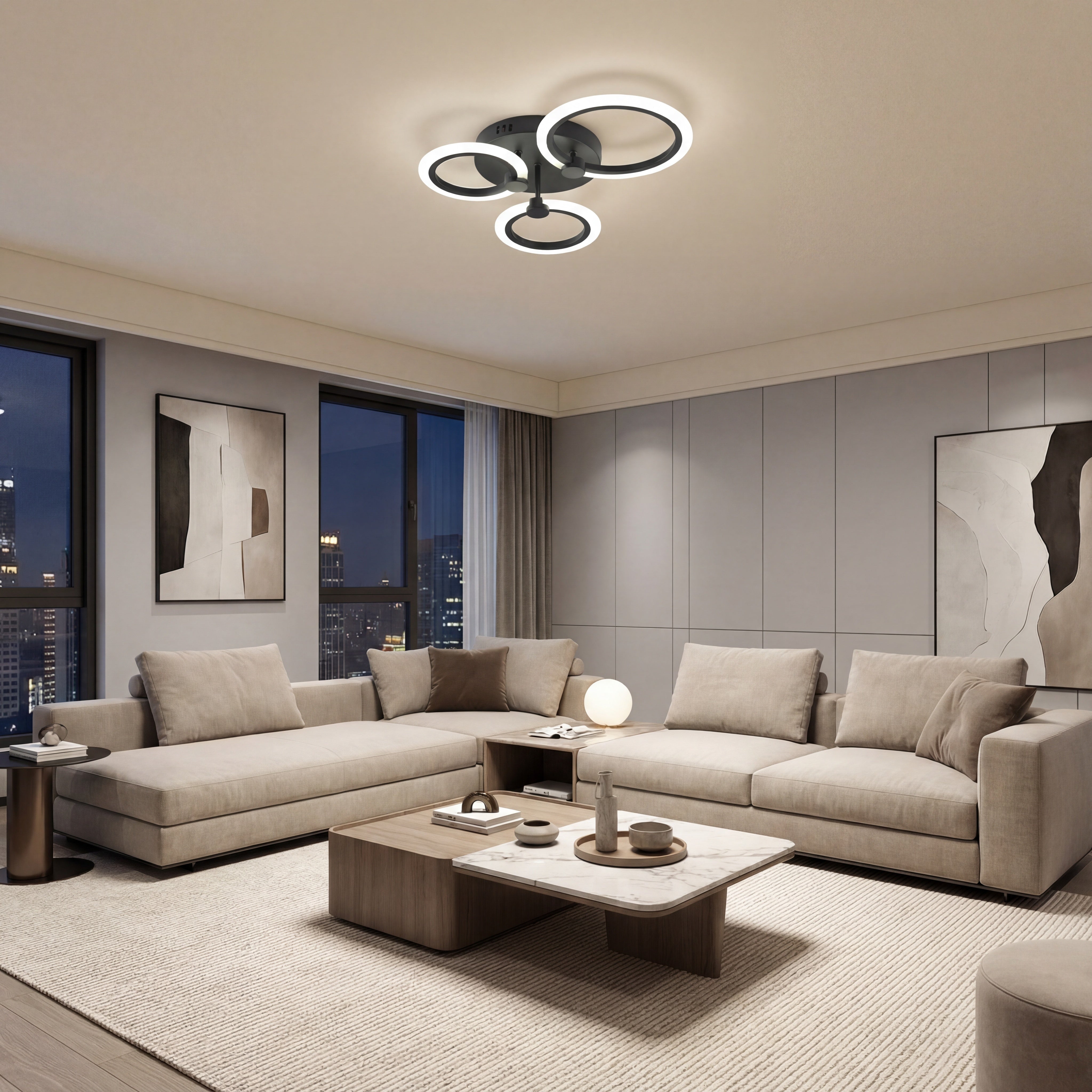 LUSTRA LED CERCURI 40W CU 3 BRATE 3 CULORI+IR 440mm x 150mm